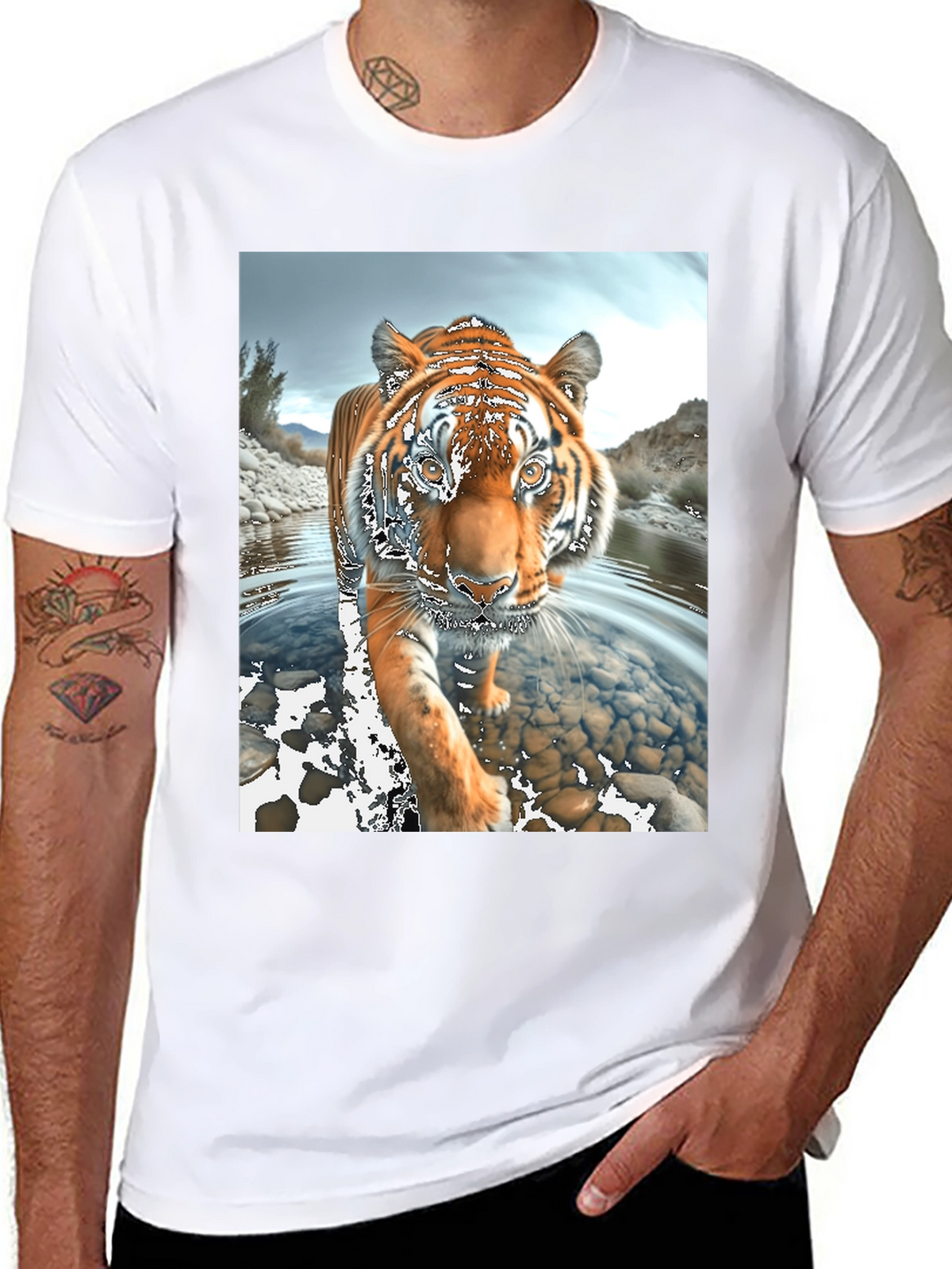 Tiger River Graphic Black T-Shirt