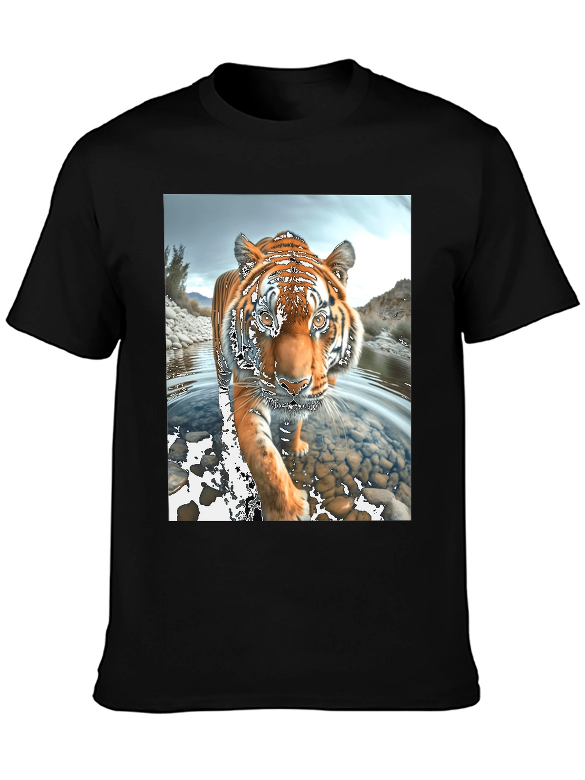 Tiger River Graphic Black T-Shirt
