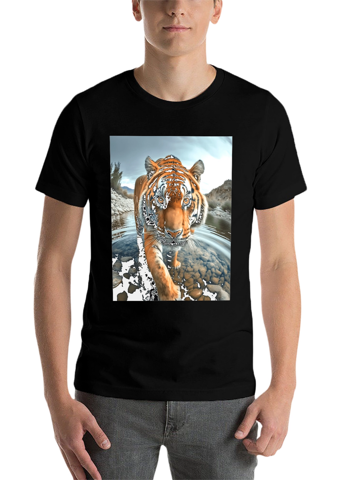 Tiger River Graphic Black T-Shirt