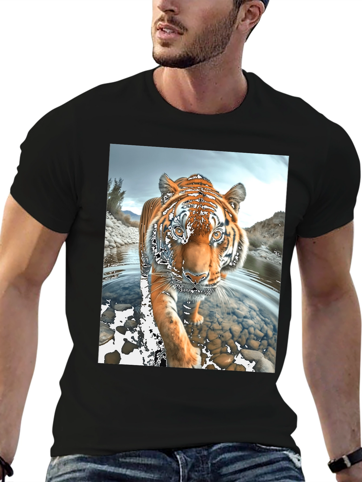 Tiger River Graphic Black T-Shirt