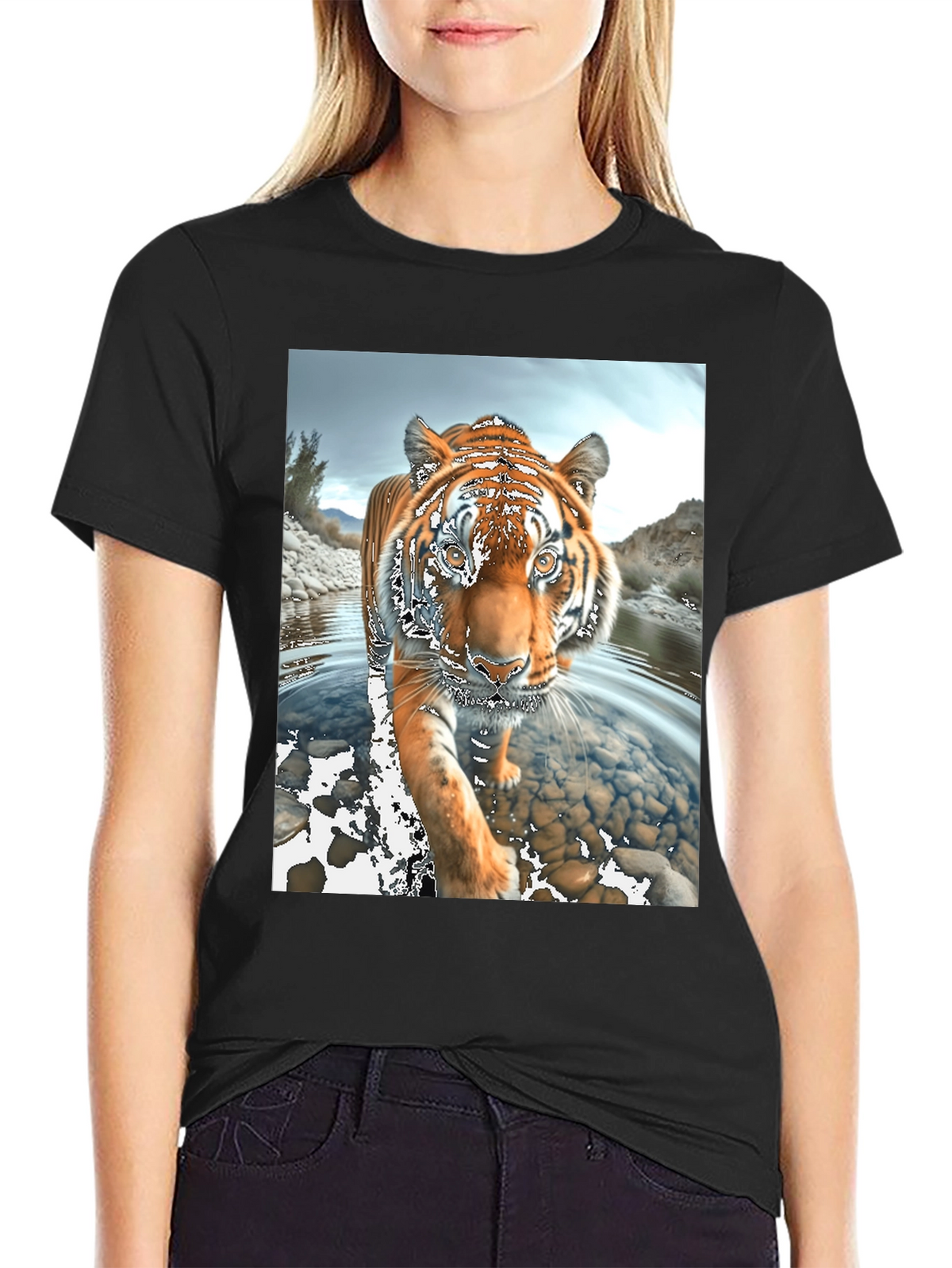 Tiger River Graphic Black T-Shirt