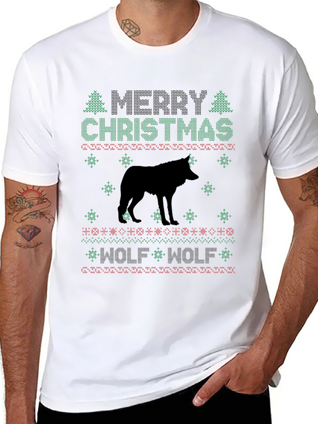 Merry Christmas Wolf Graphic Tee