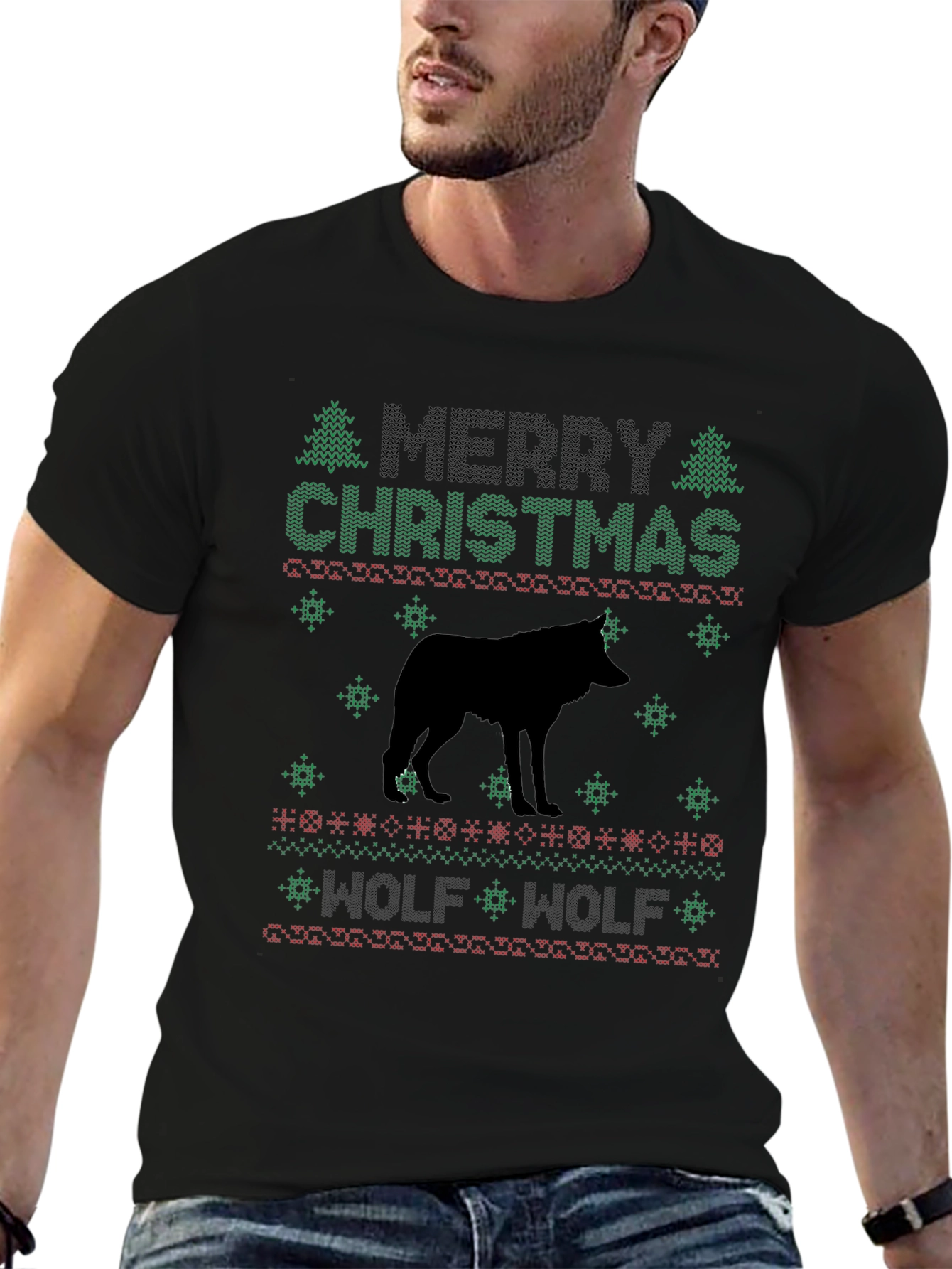 Merry Christmas Wolf Graphic Tee
