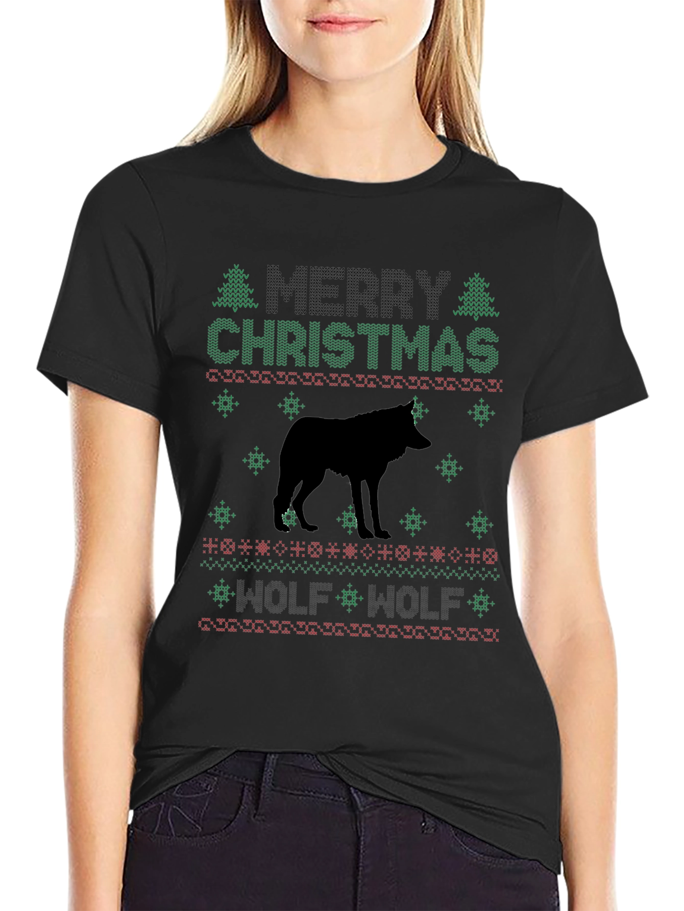 Merry Christmas Wolf Graphic Tee