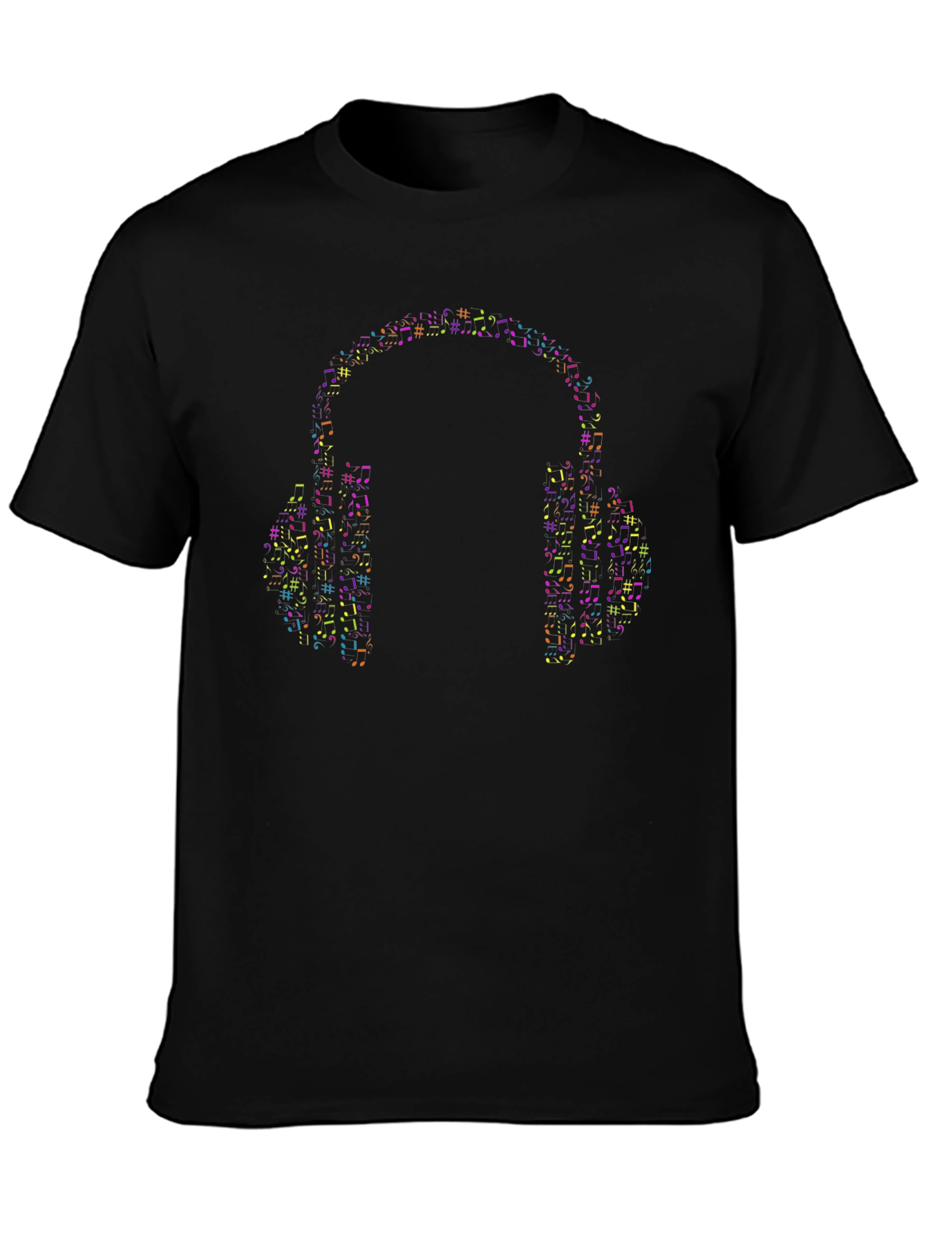 Music Notes Headphones Graphic Tee - Black Cotton T-Shirt