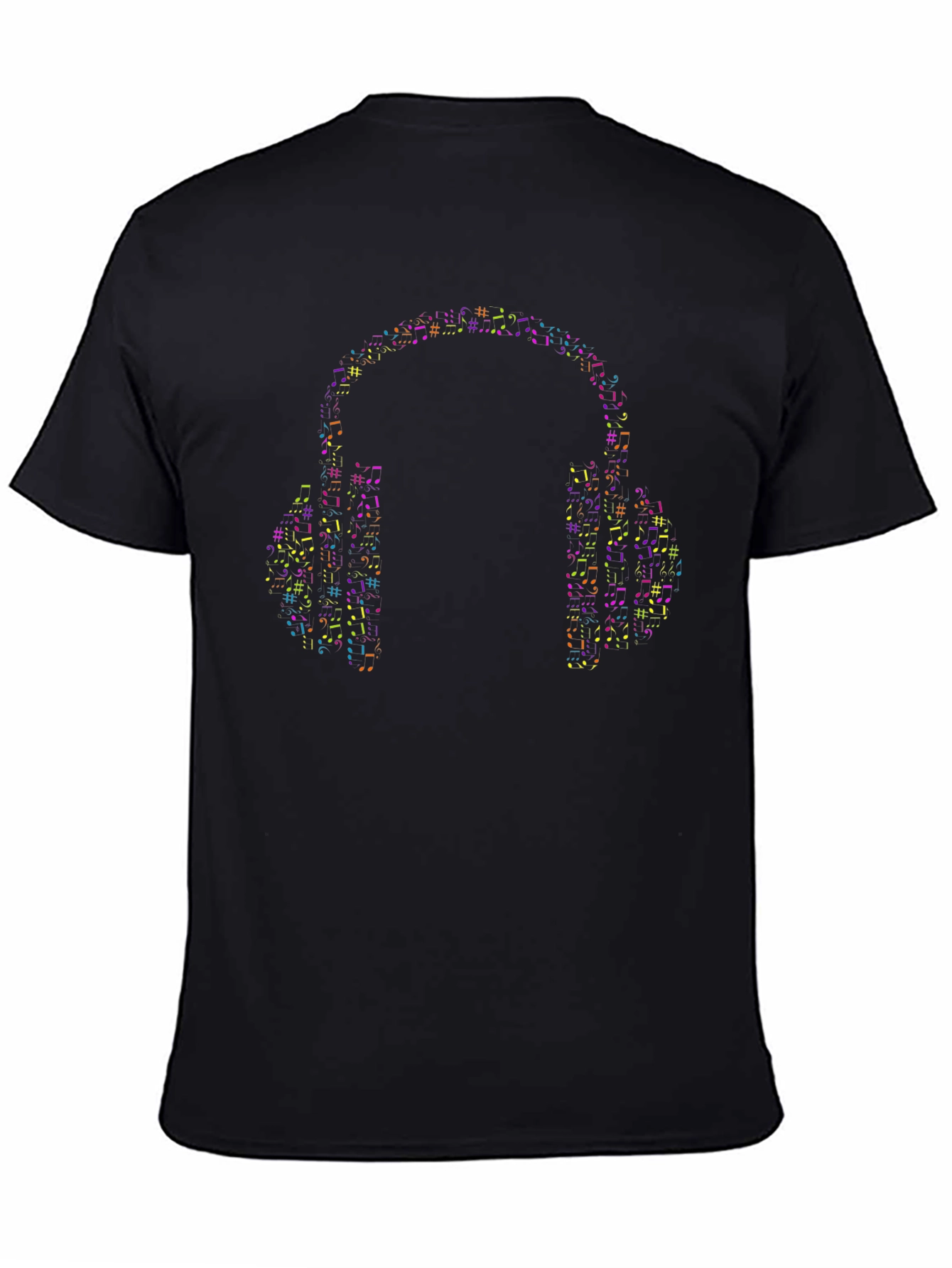 Music Notes Headphones Graphic Tee - Black Cotton T-Shirt