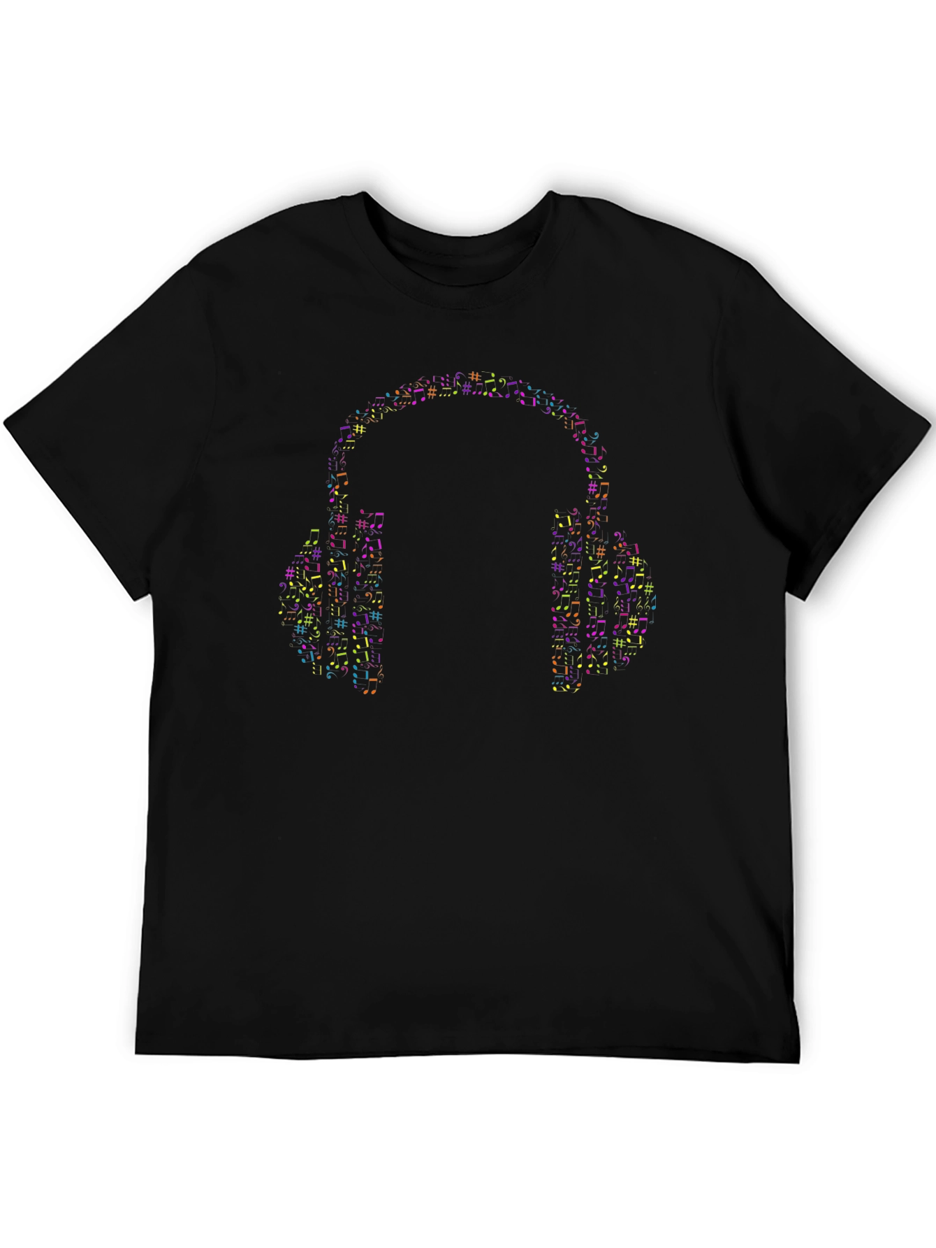 Music Notes Headphones Graphic Tee - Black Cotton T-Shirt