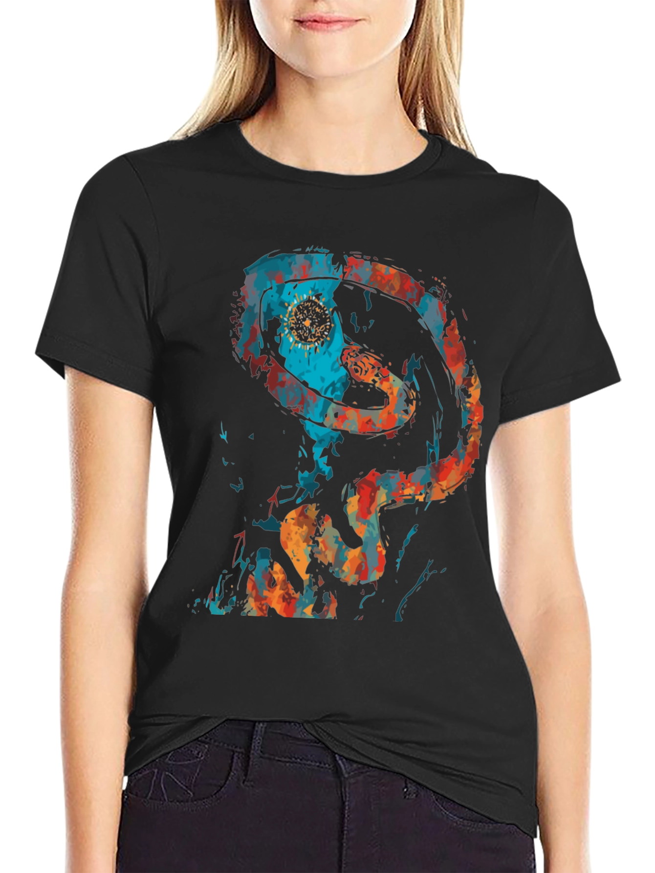 Abstract Snake Graphic Black T-Shirt