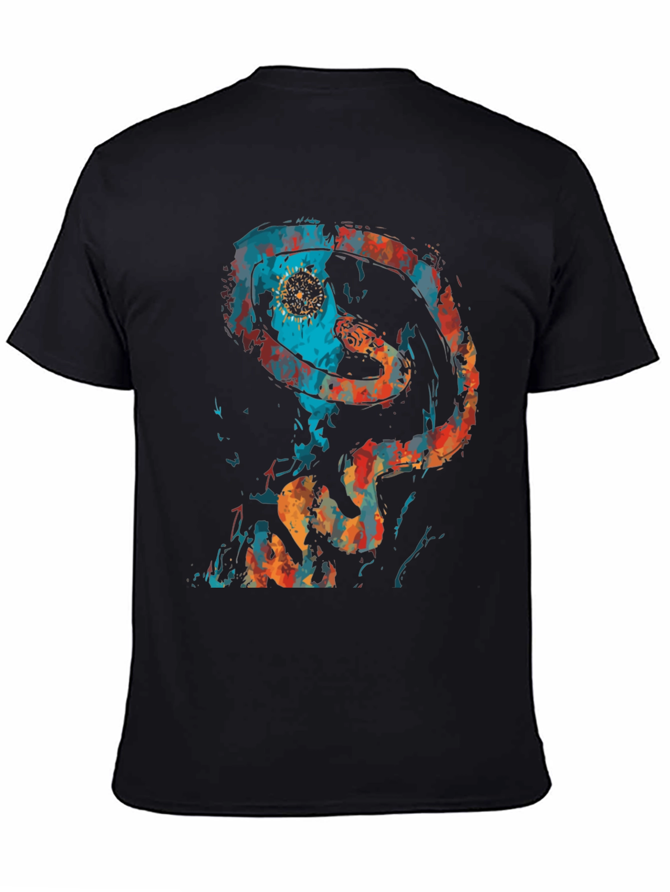 Abstract Snake Graphic Black T-Shirt