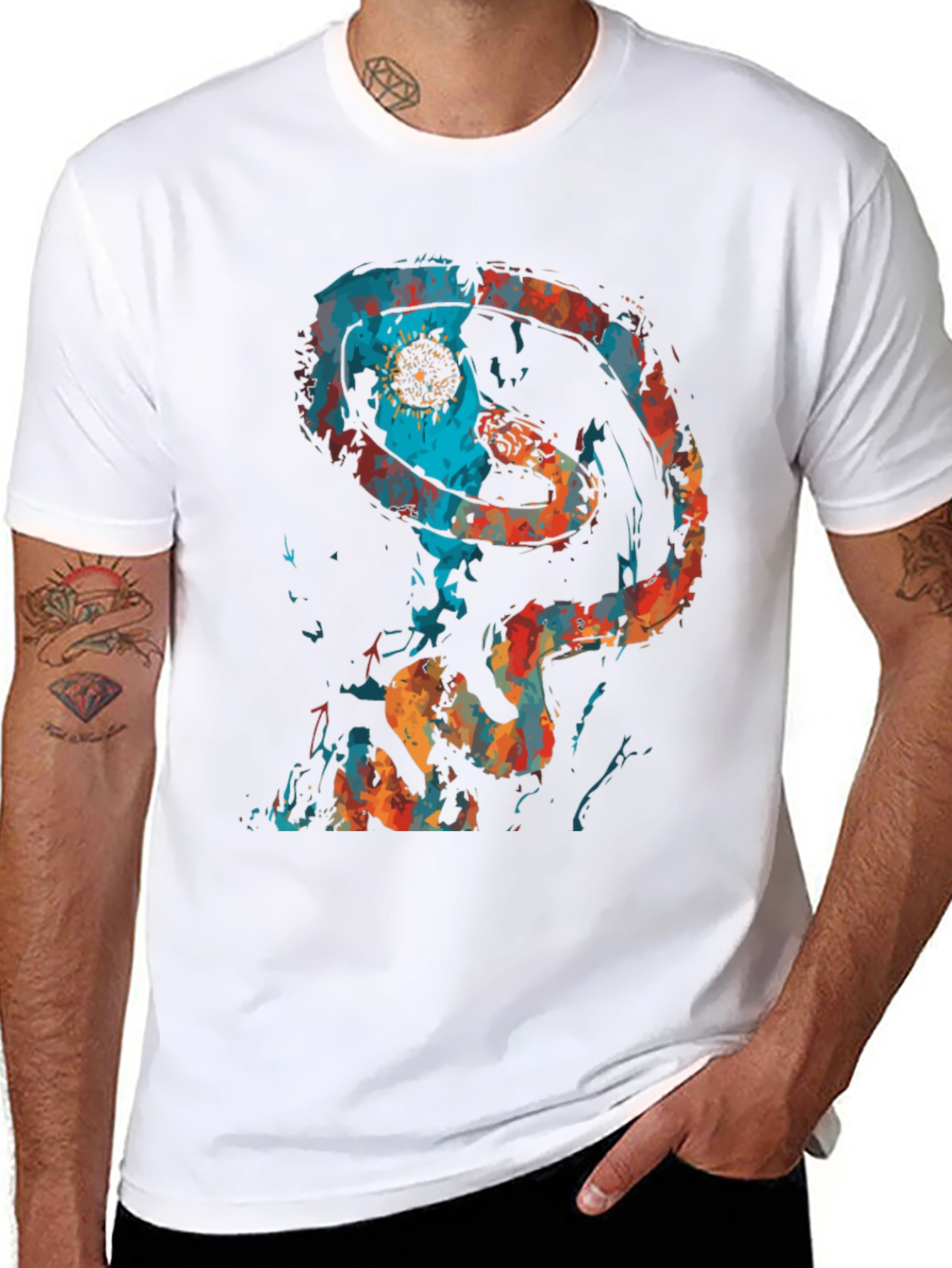 Abstract Snake Graphic Black T-Shirt