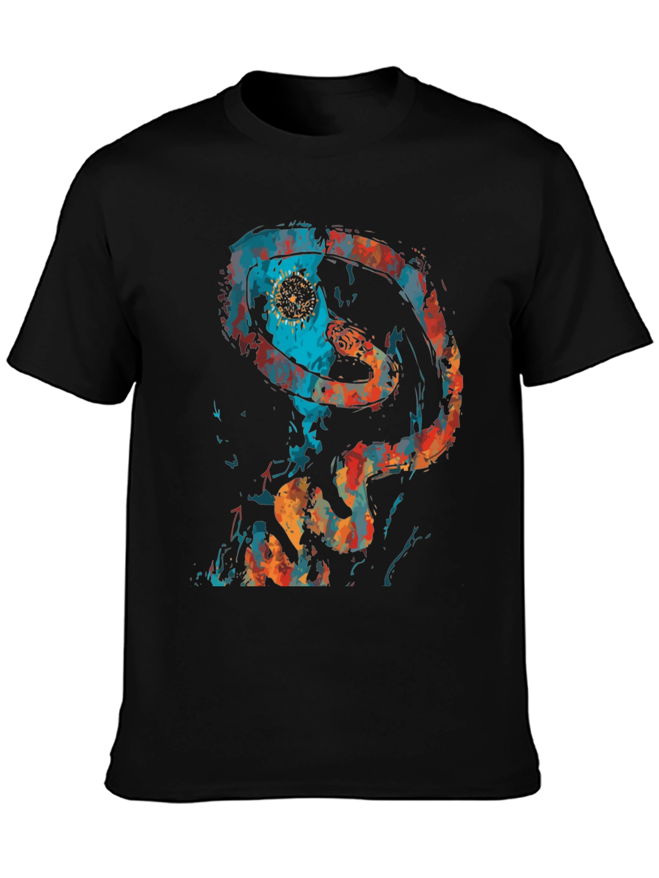 Abstract Snake Graphic Black T-Shirt