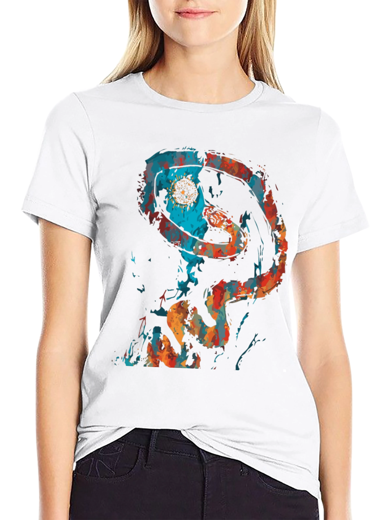 Abstract Snake Graphic Black T-Shirt