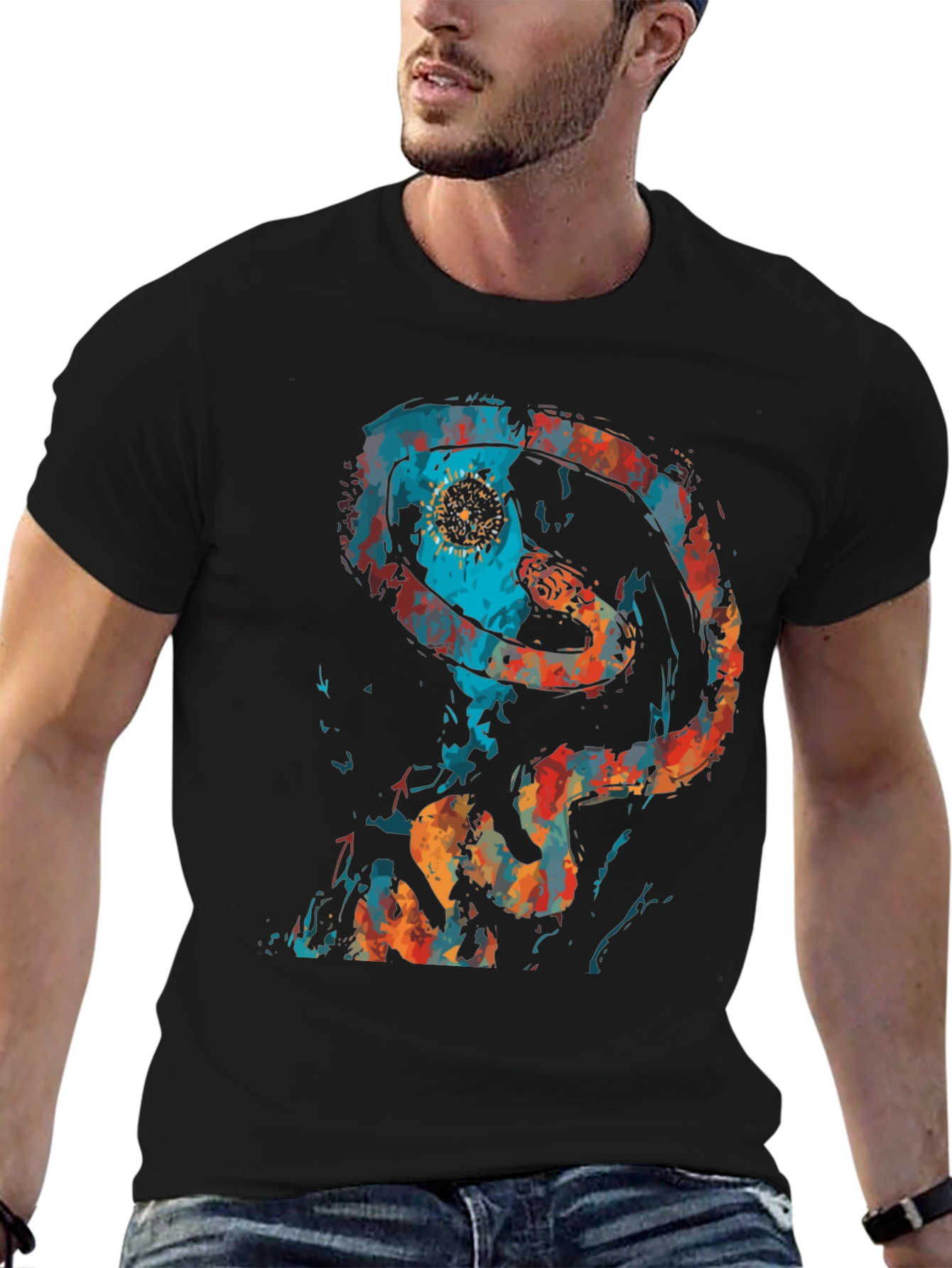 Abstract Snake Graphic Black T-Shirt
