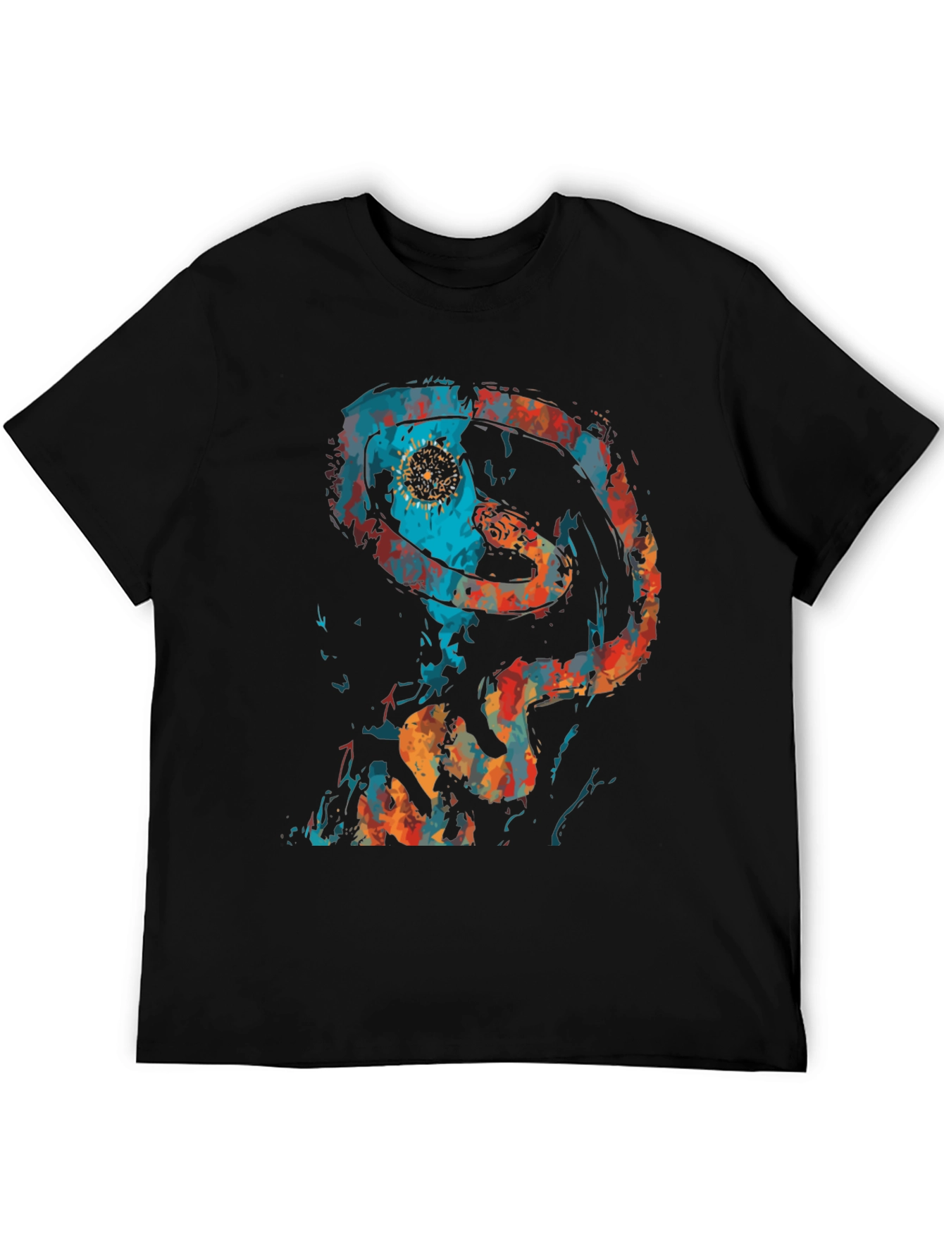 Abstract Snake Graphic Black T-Shirt