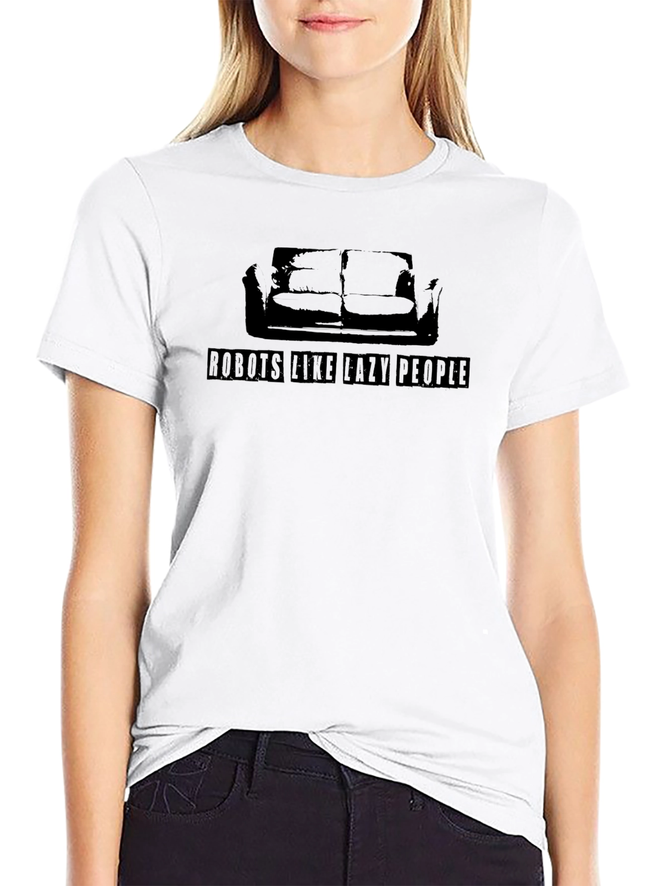 Robots Like Lazy People Black T-Shirt
