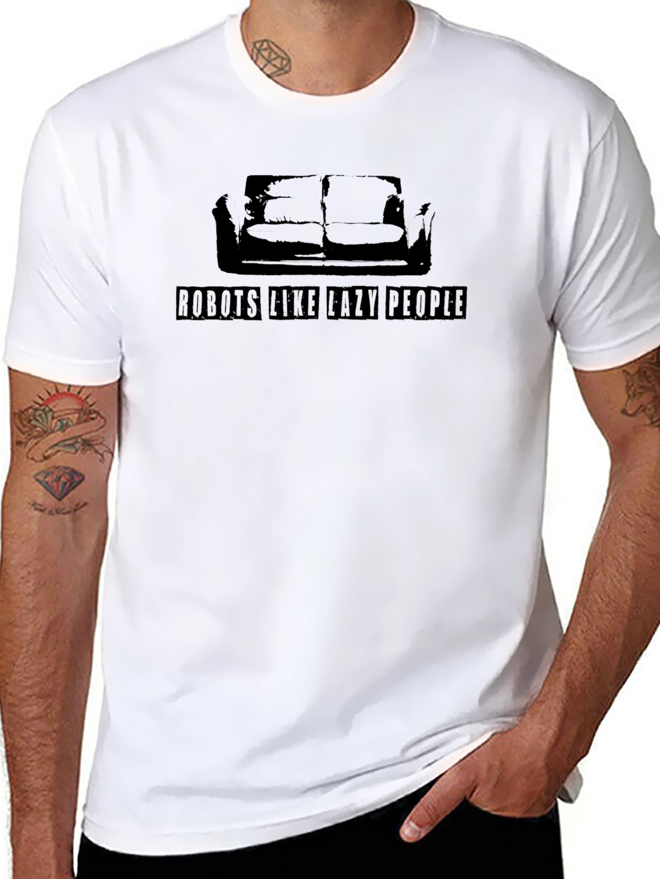 Robots Like Lazy People Black T-Shirt