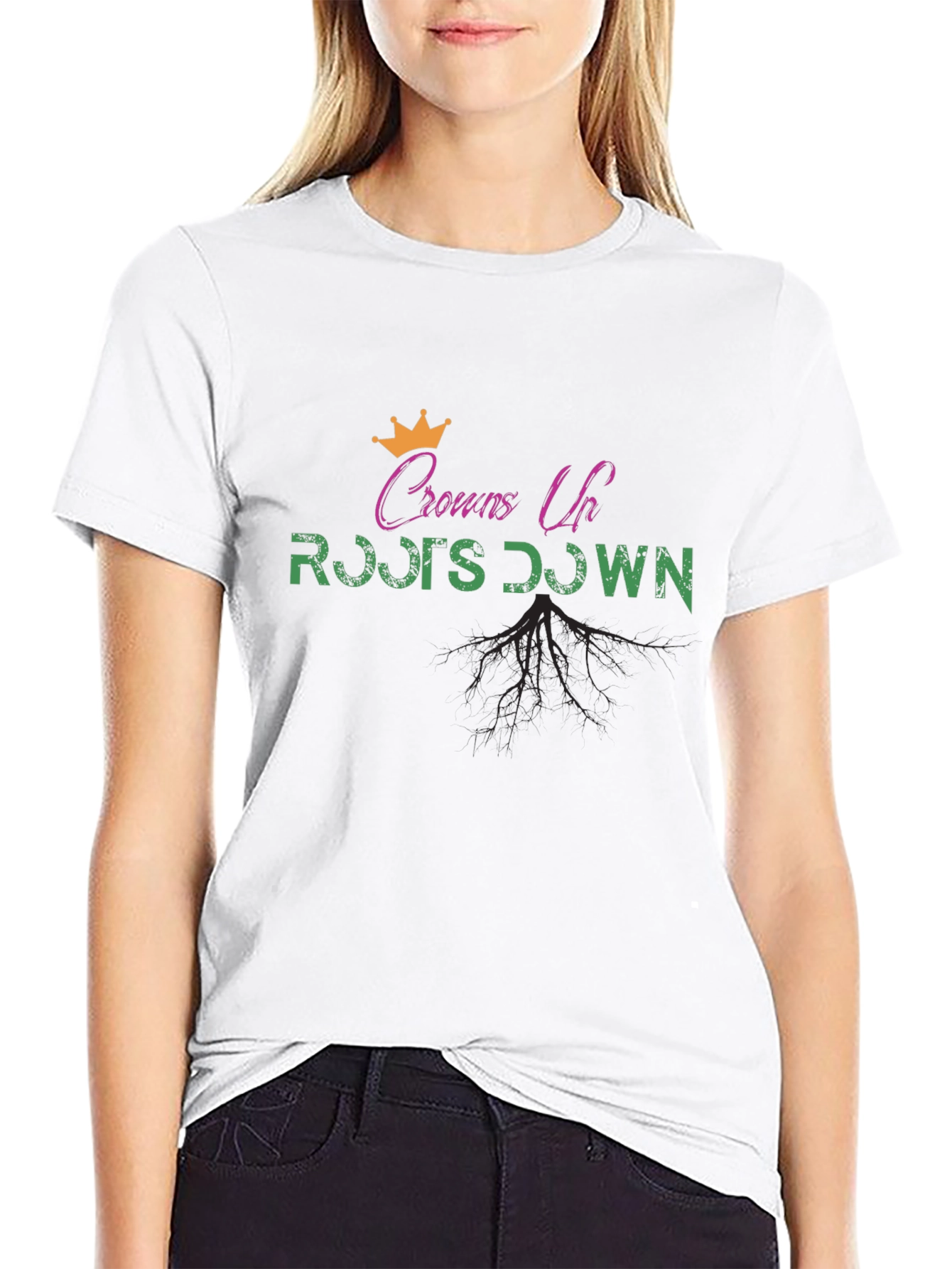 Crowns Up Roots Down Black Graphic T-Shirt