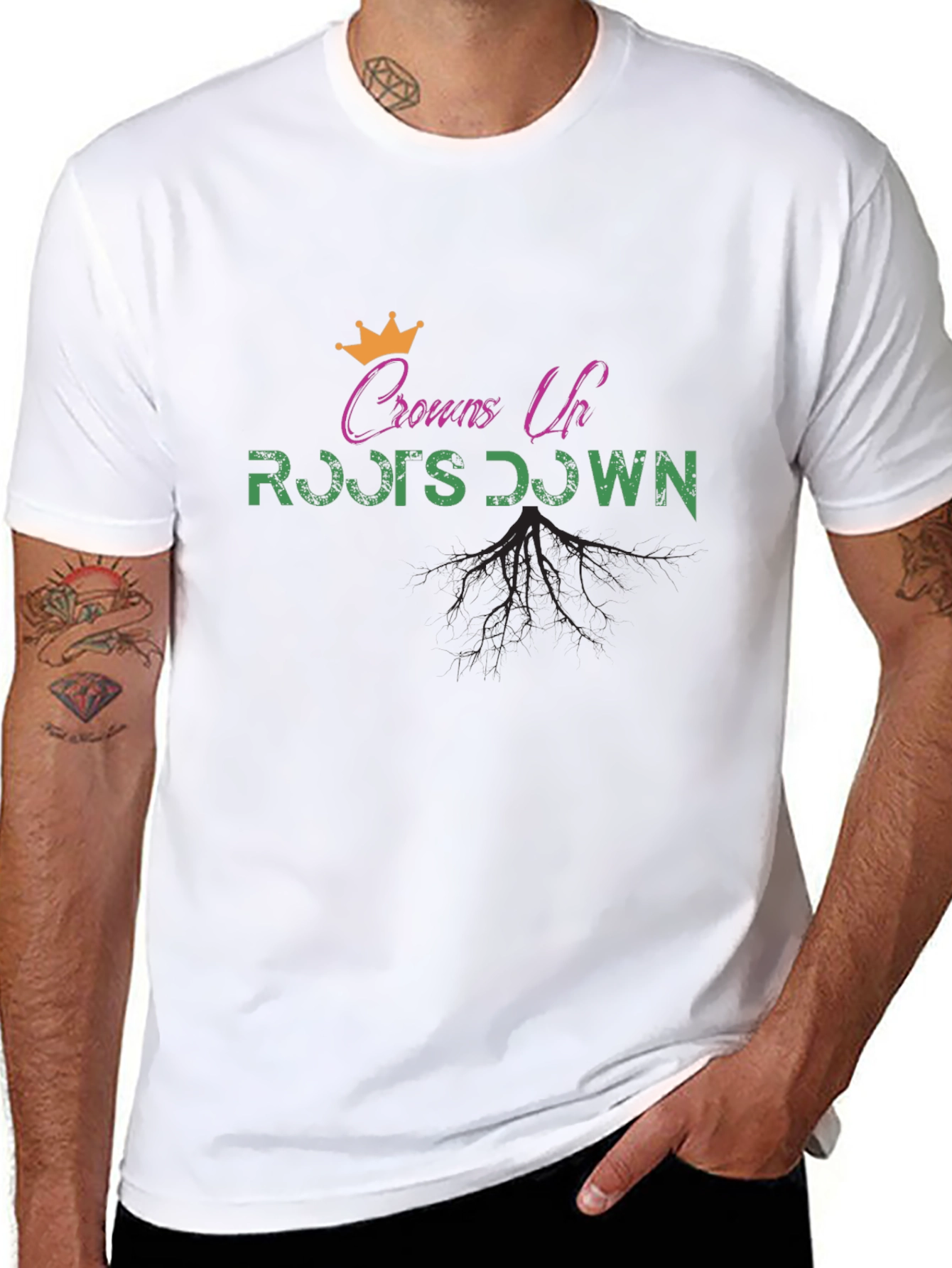 Crowns Up Roots Down Black Graphic T-Shirt
