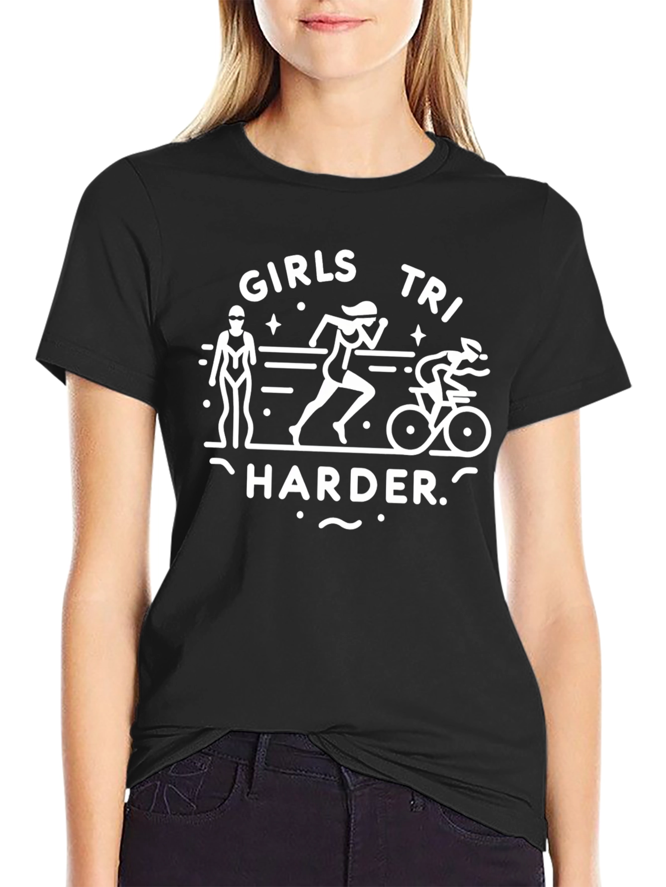 Girls Tri Harder Black T-Shirt Triathlon