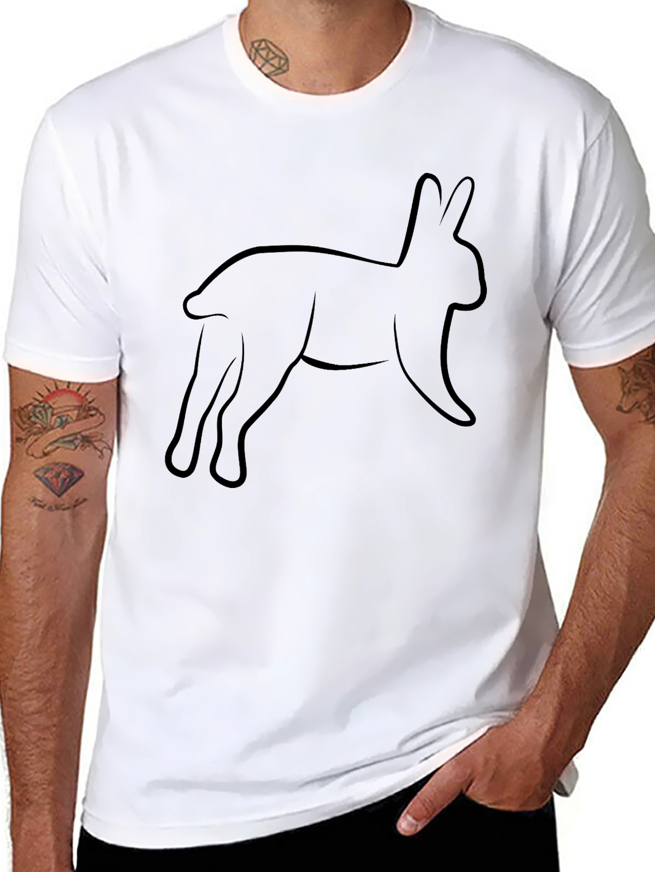 Black T-Shirt with Abstract Bunny Rabbit Design