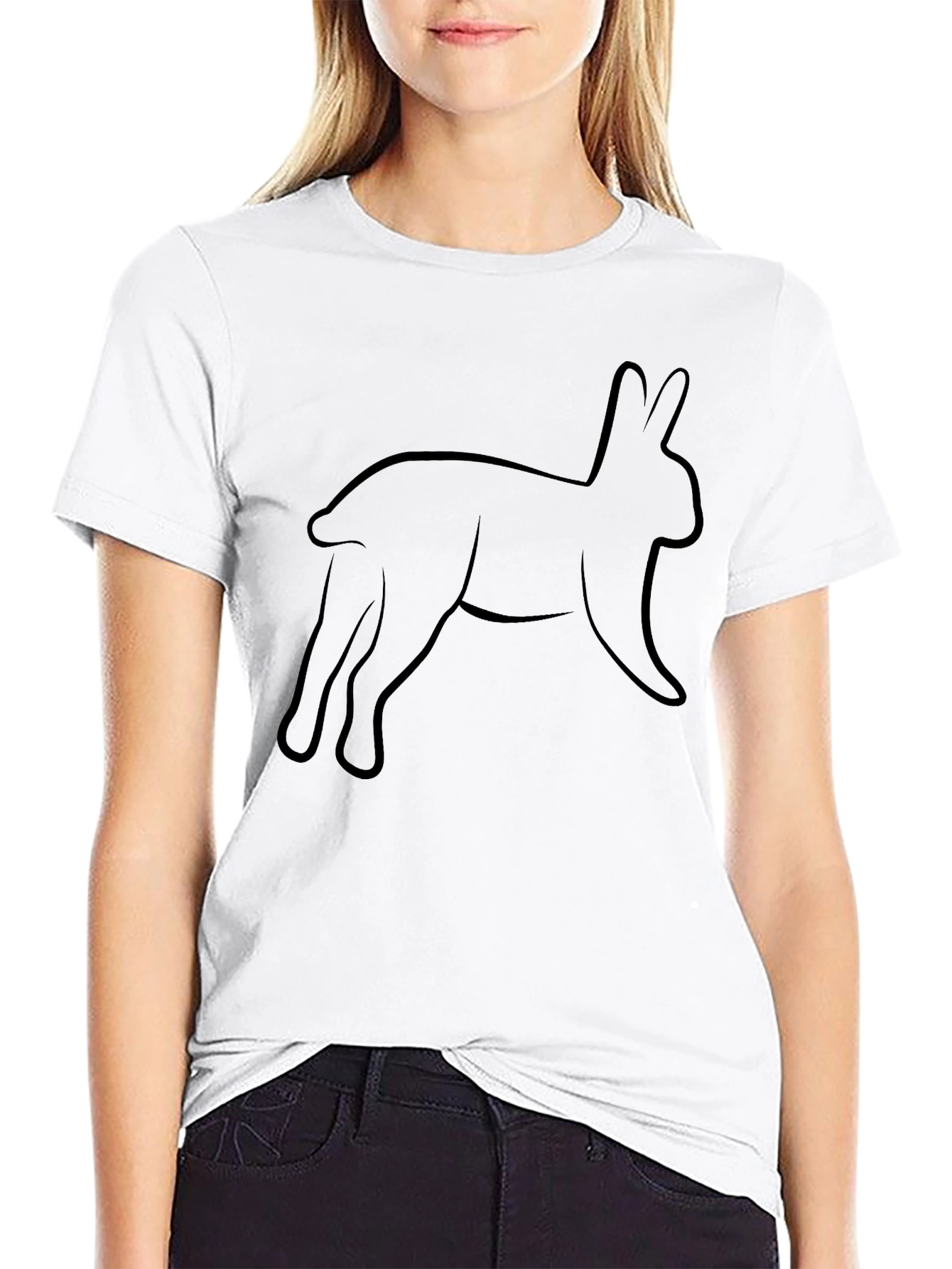 Black T-Shirt with Abstract Bunny Rabbit Design