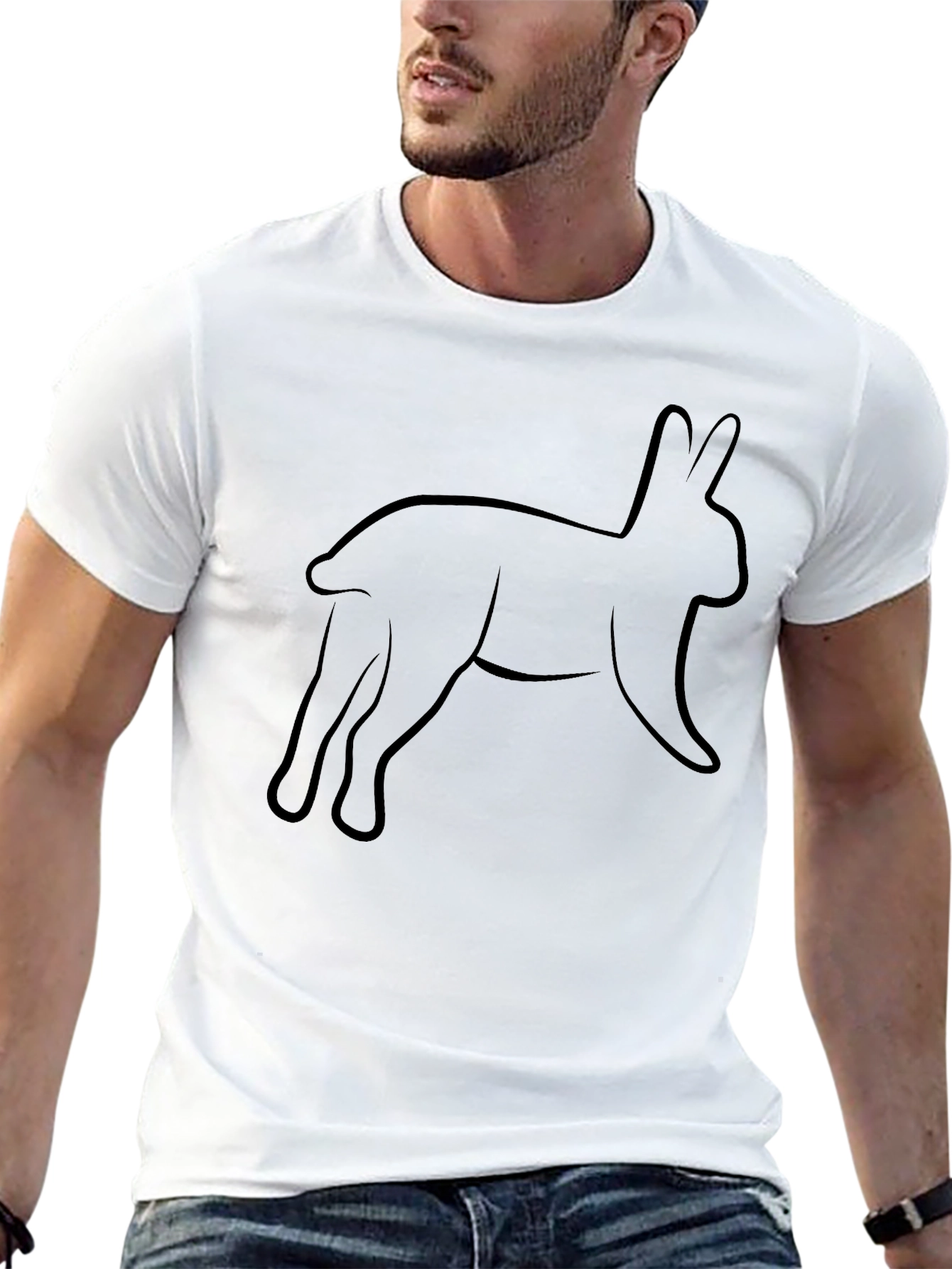 Black T-Shirt with Abstract Bunny Rabbit Design