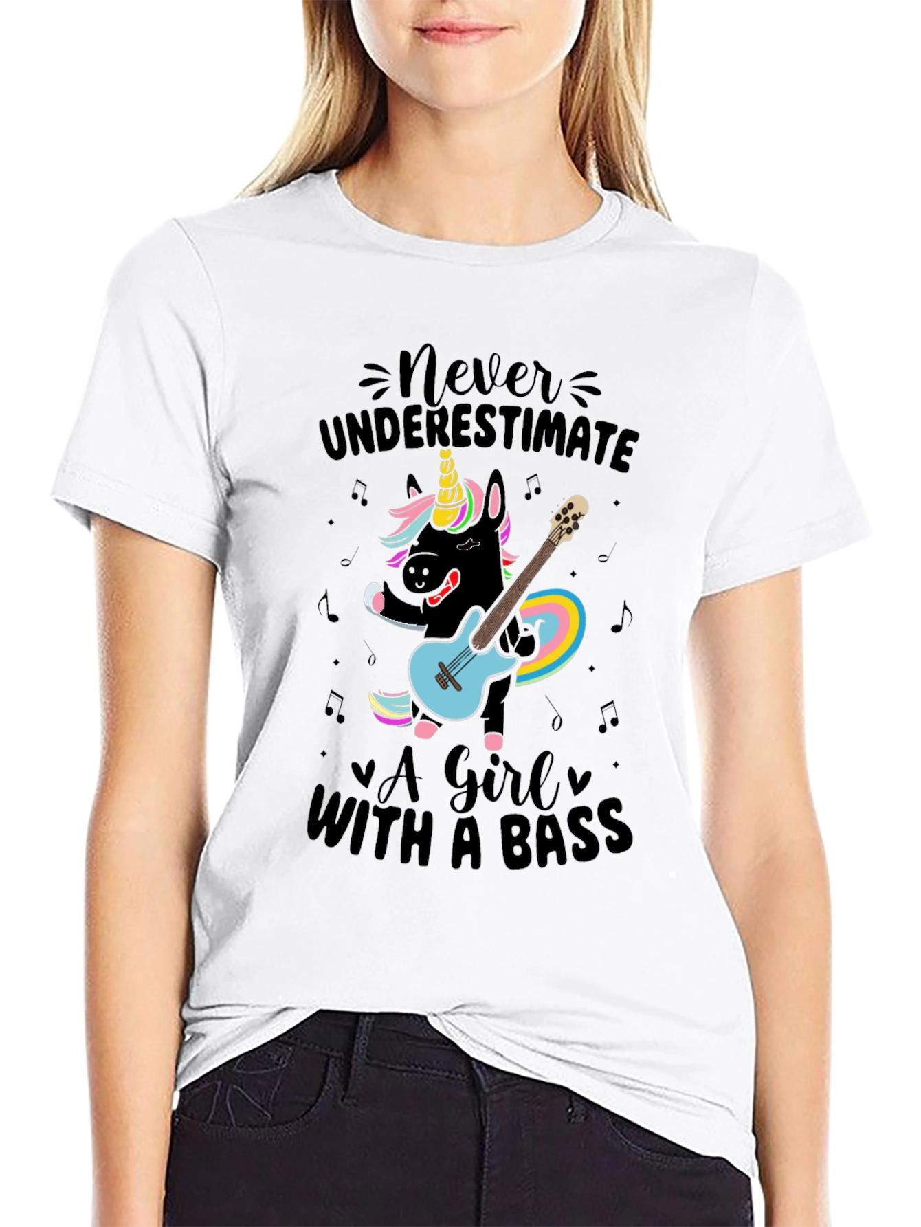 Never Underestimate Girl with Bass T-Shirt