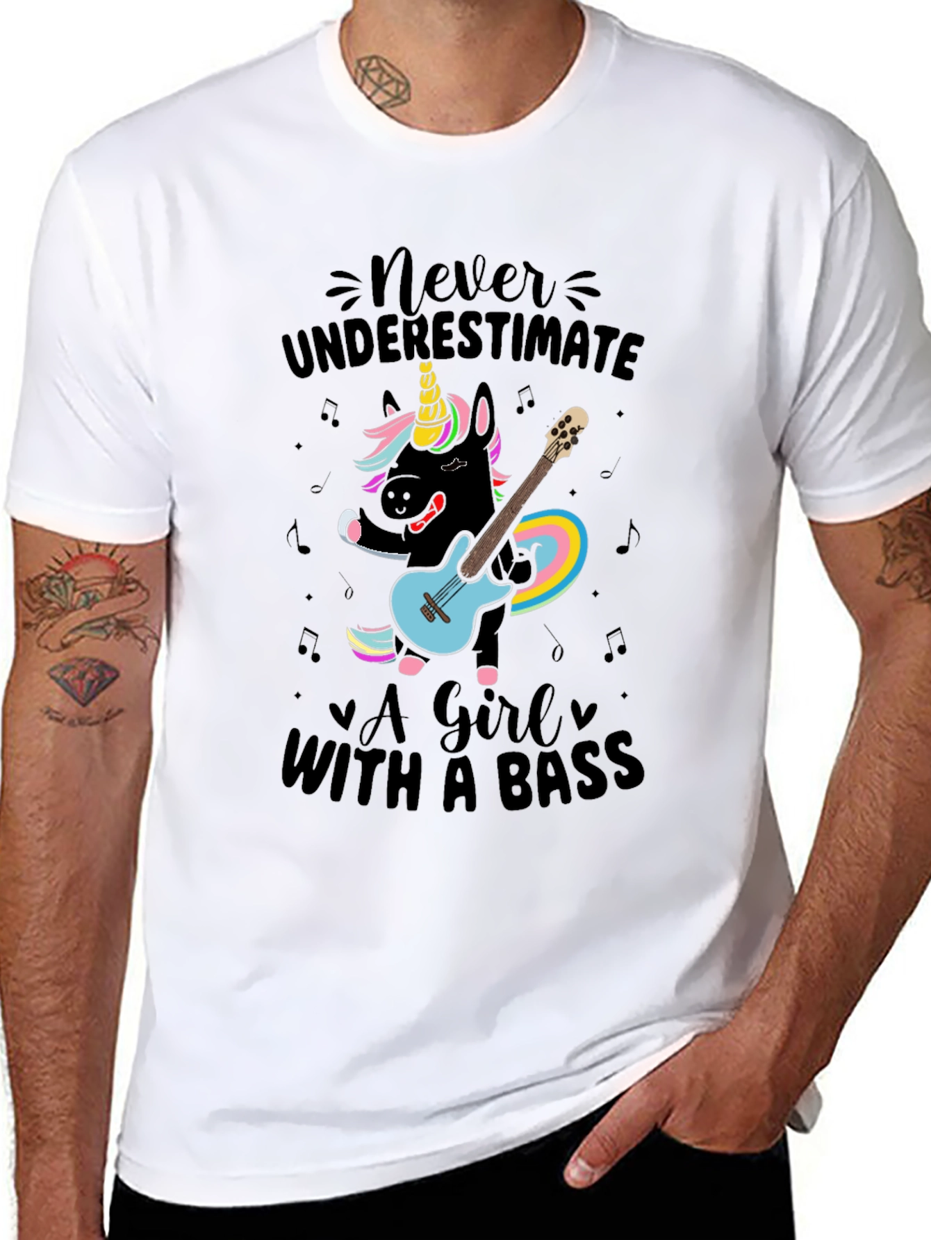 Never Underestimate Girl with Bass T-Shirt
