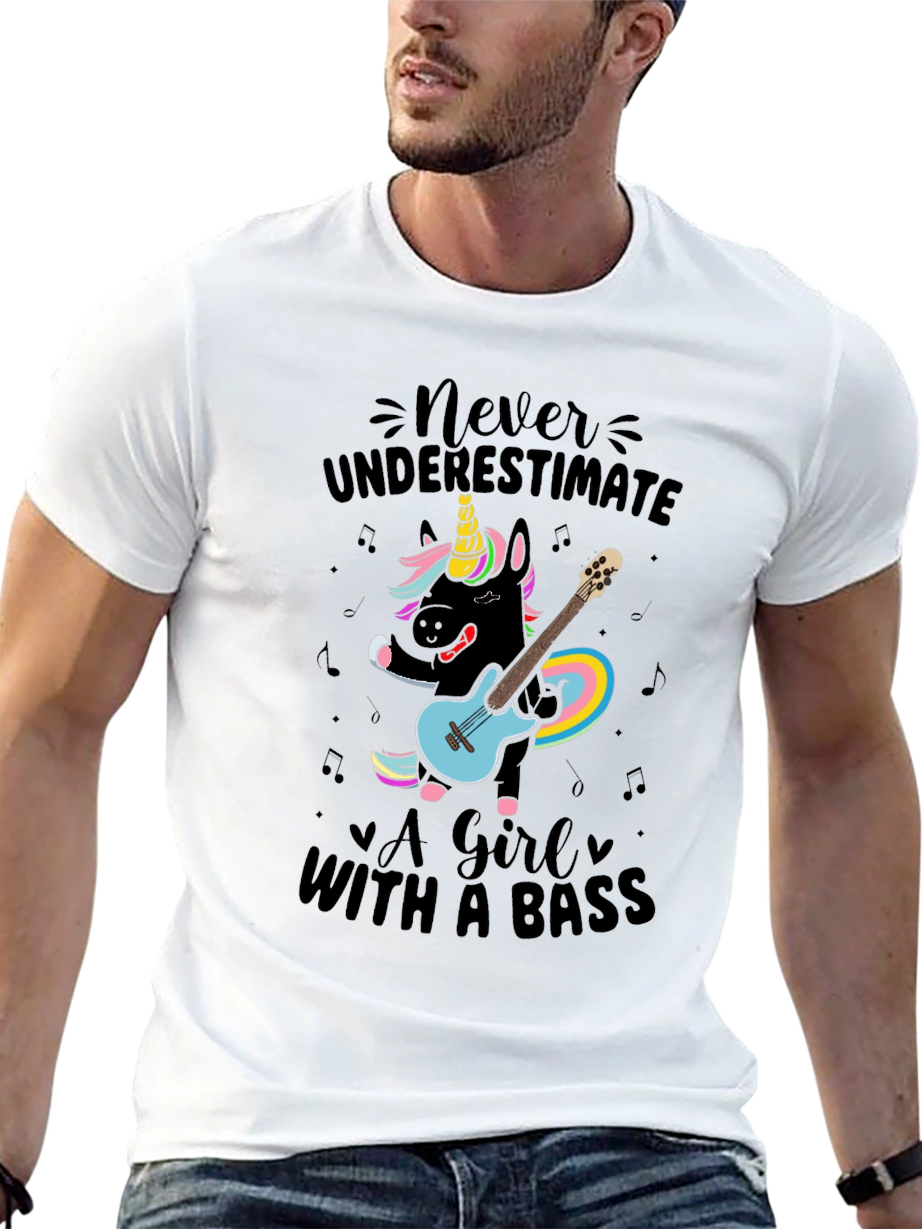 Never Underestimate Girl with Bass T-Shirt
