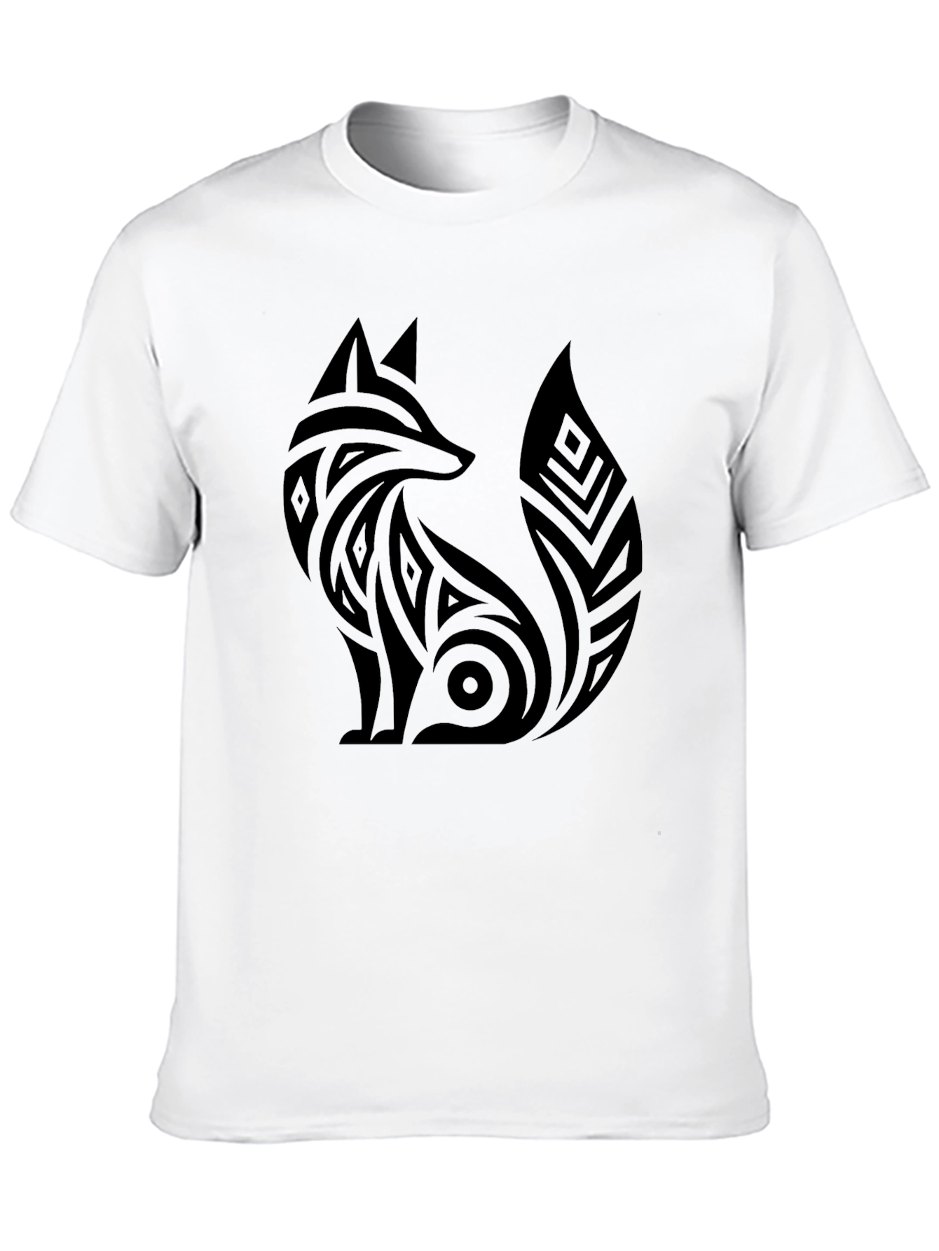 Tribal Fox Graphic Tee - Black Cotton T-Shirt