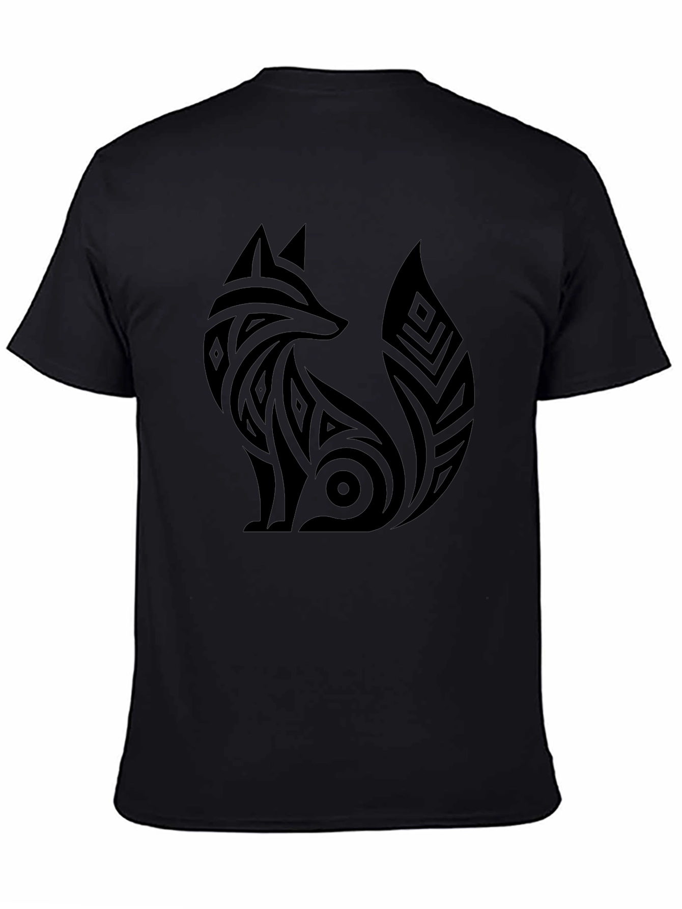 Tribal Fox Graphic Tee - Black Cotton T-Shirt
