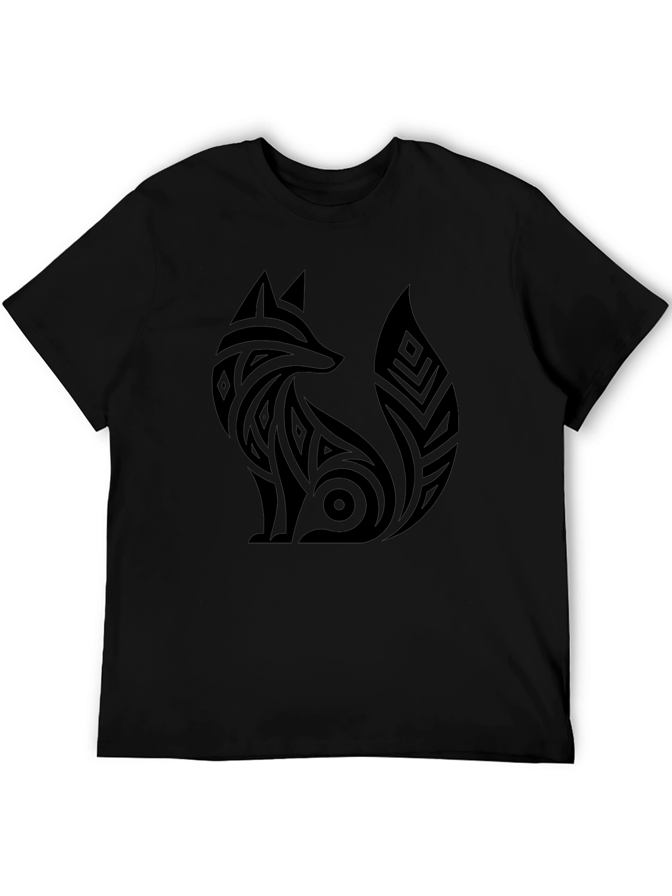 Tribal Fox Graphic Tee - Black Cotton T-Shirt