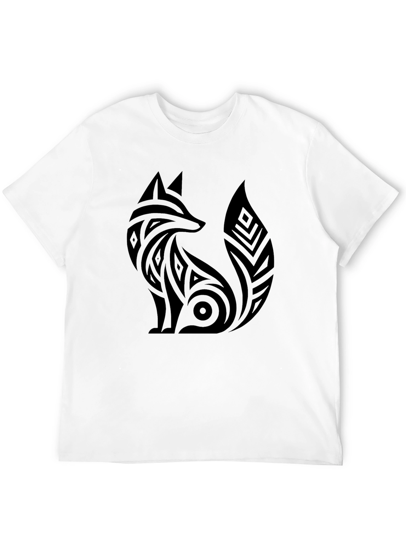 Tribal Fox Graphic Tee - Black Cotton T-Shirt