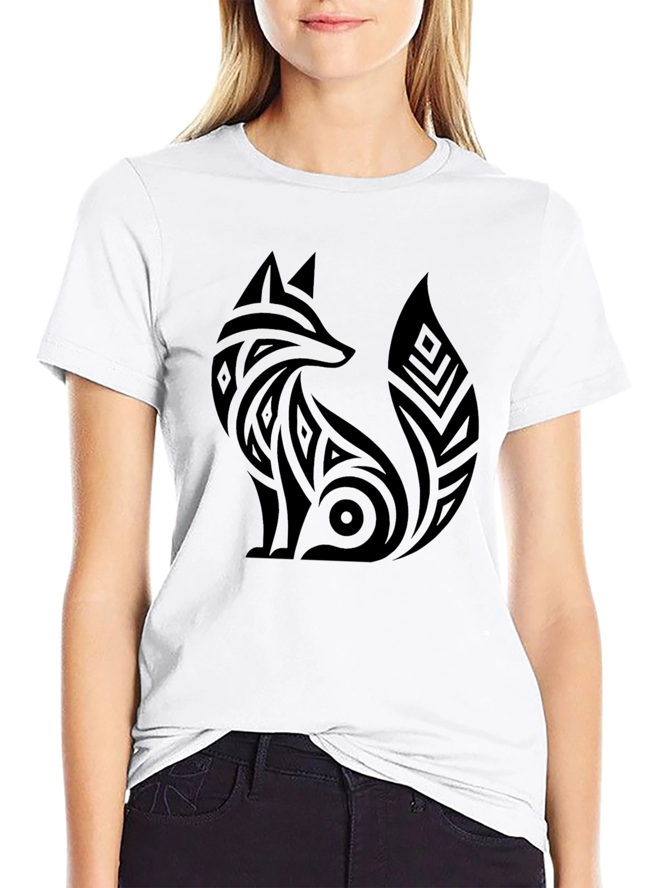 Tribal Fox Graphic Tee - Black Cotton T-Shirt