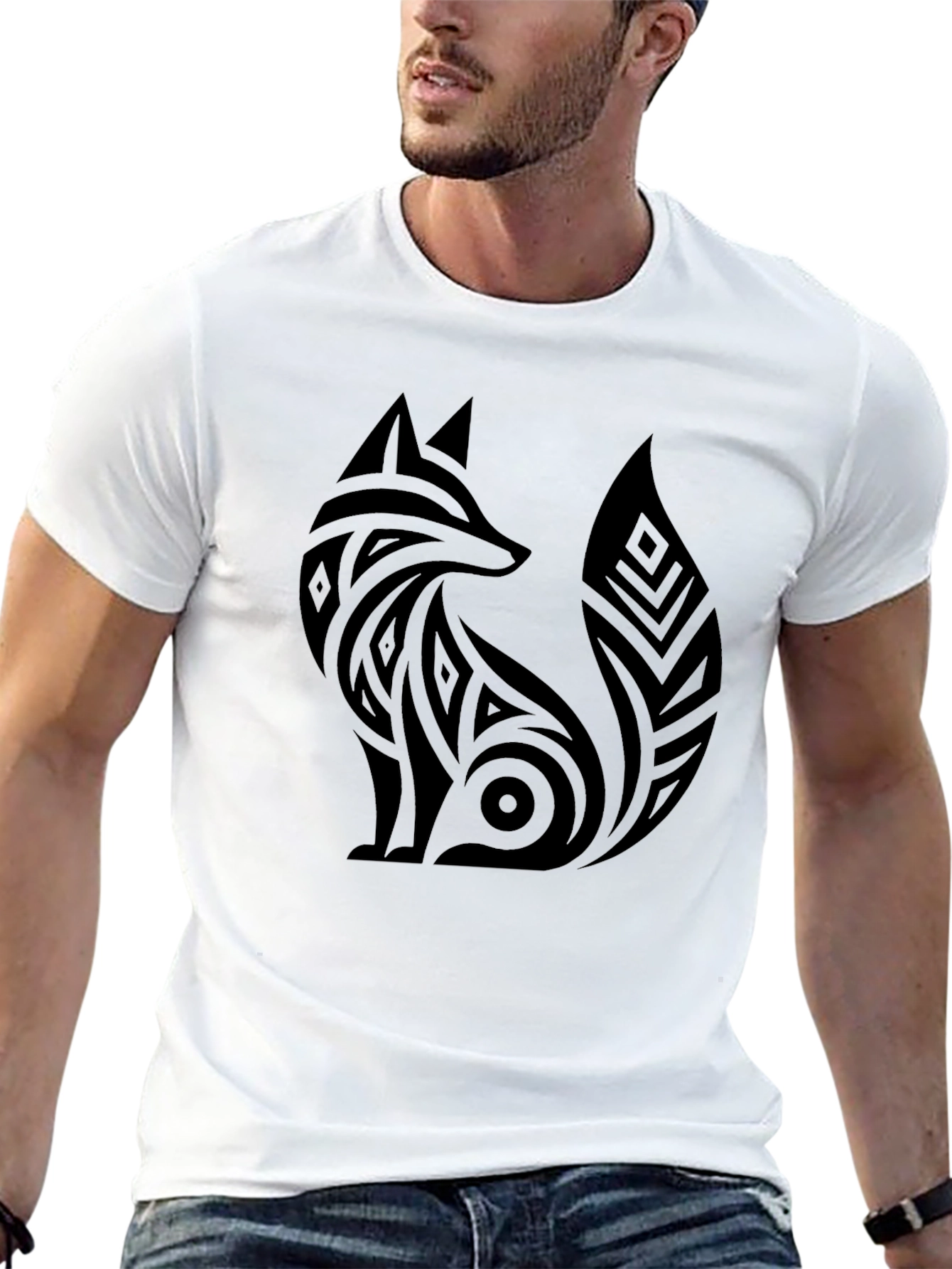 Tribal Fox Graphic Tee - Black Cotton T-Shirt