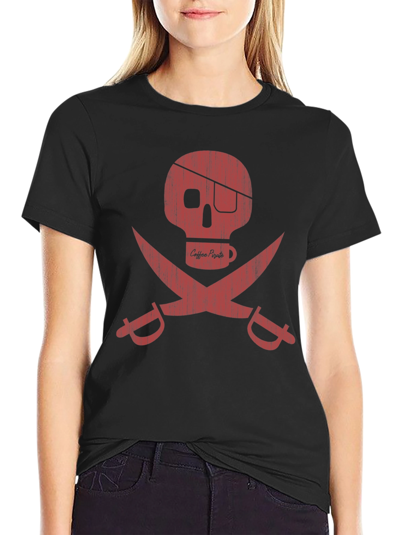 Coffee Pirate Skull T-Shirt - Dark Humor Tee