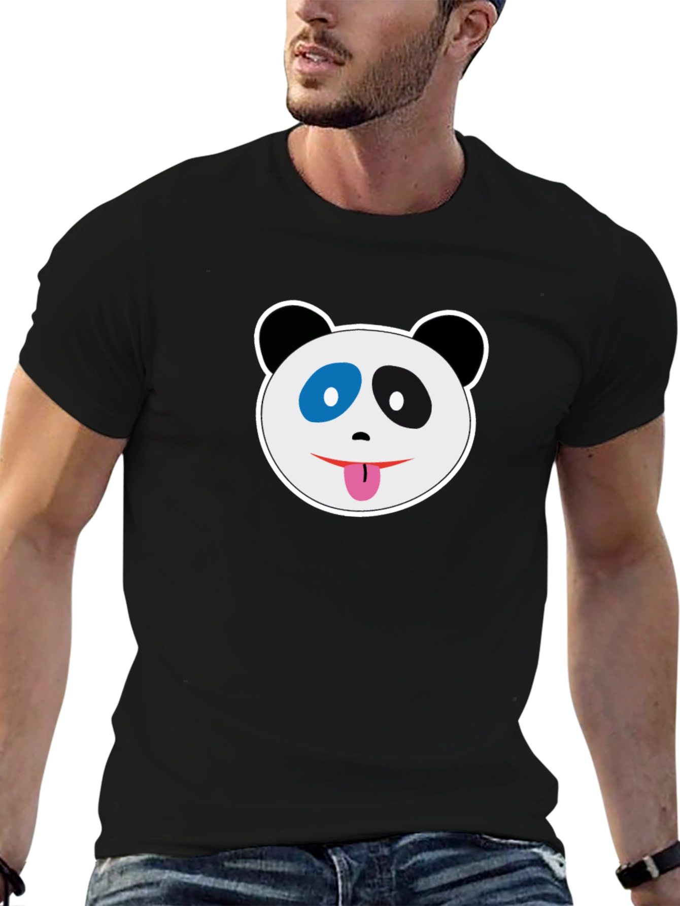 Black T-Shirt with Panda Face Graphic
