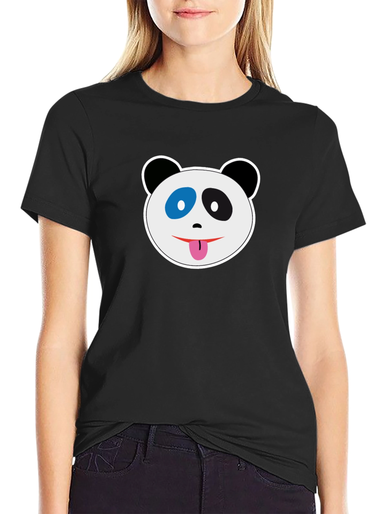 Black T-Shirt with Panda Face Graphic