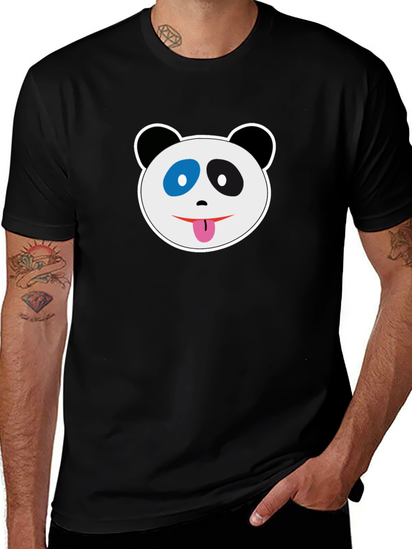 Black T-Shirt with Panda Face Graphic