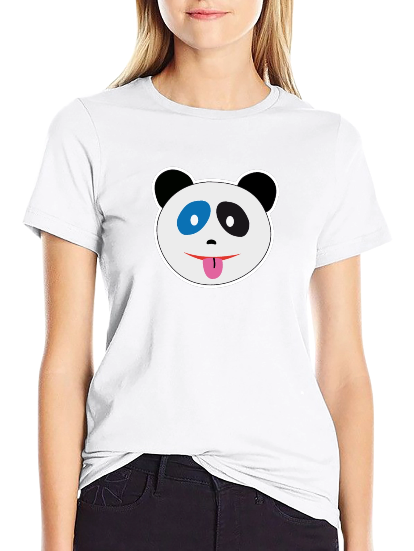 Black T-Shirt with Panda Face Graphic