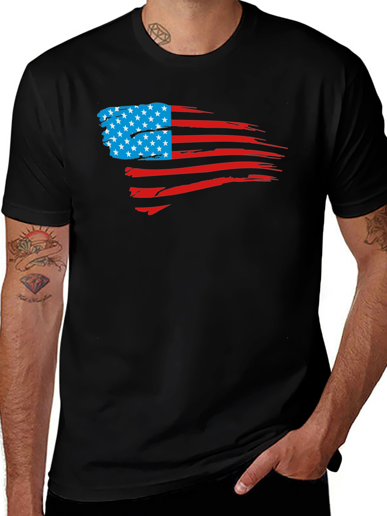 USA Flag Distressed Graphic Tee - Patriotic Style