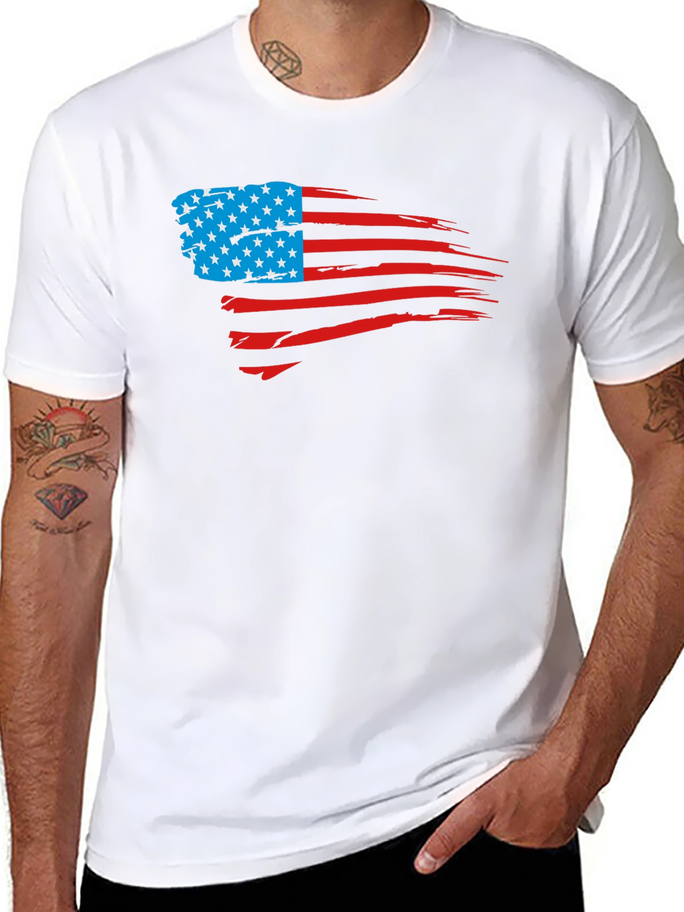 USA Flag Distressed Graphic Tee - Patriotic Style