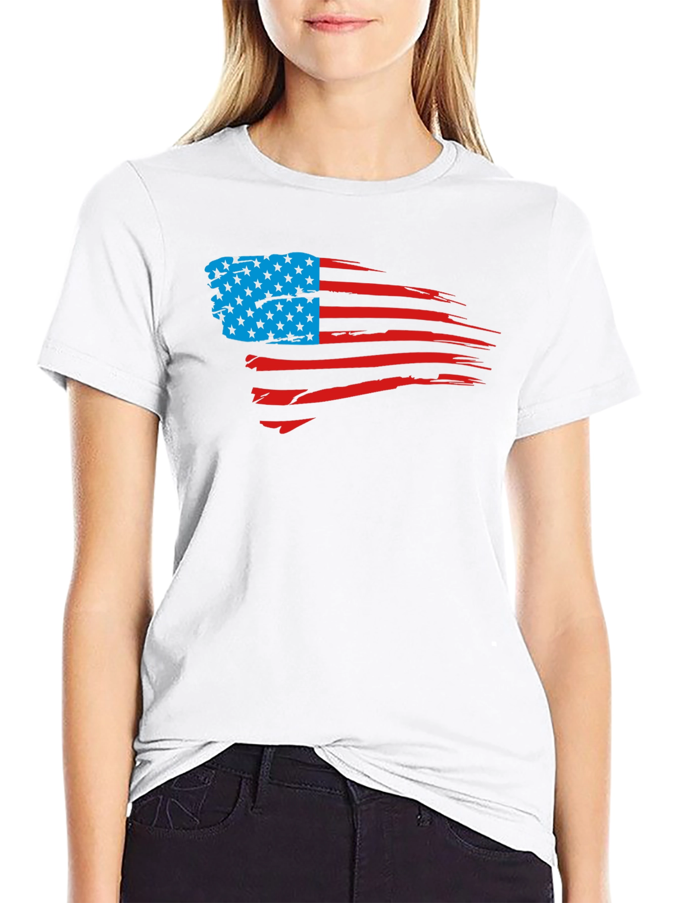 USA Flag Distressed Graphic Tee - Patriotic Style