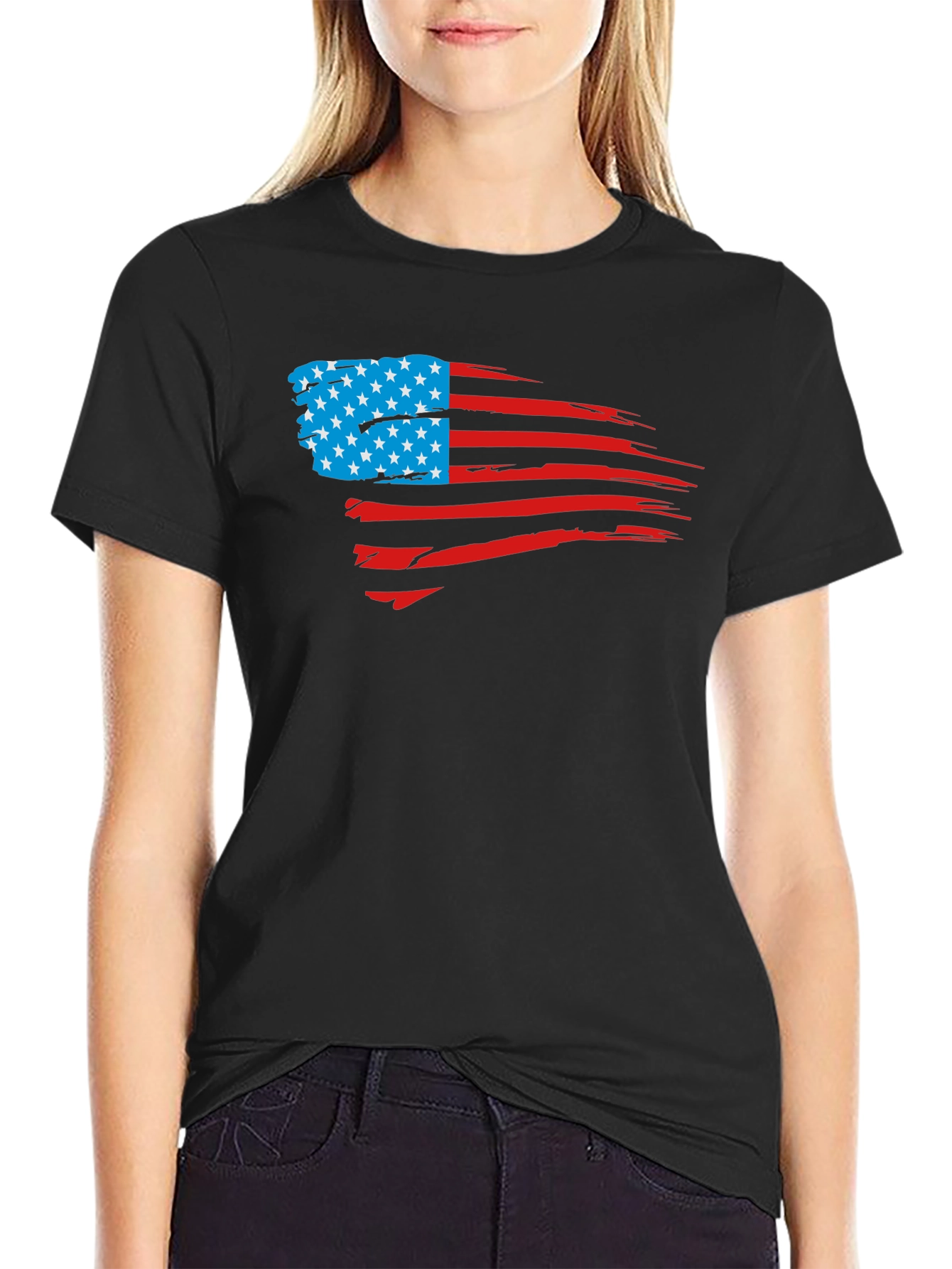 USA Flag Distressed Graphic Tee - Patriotic Style