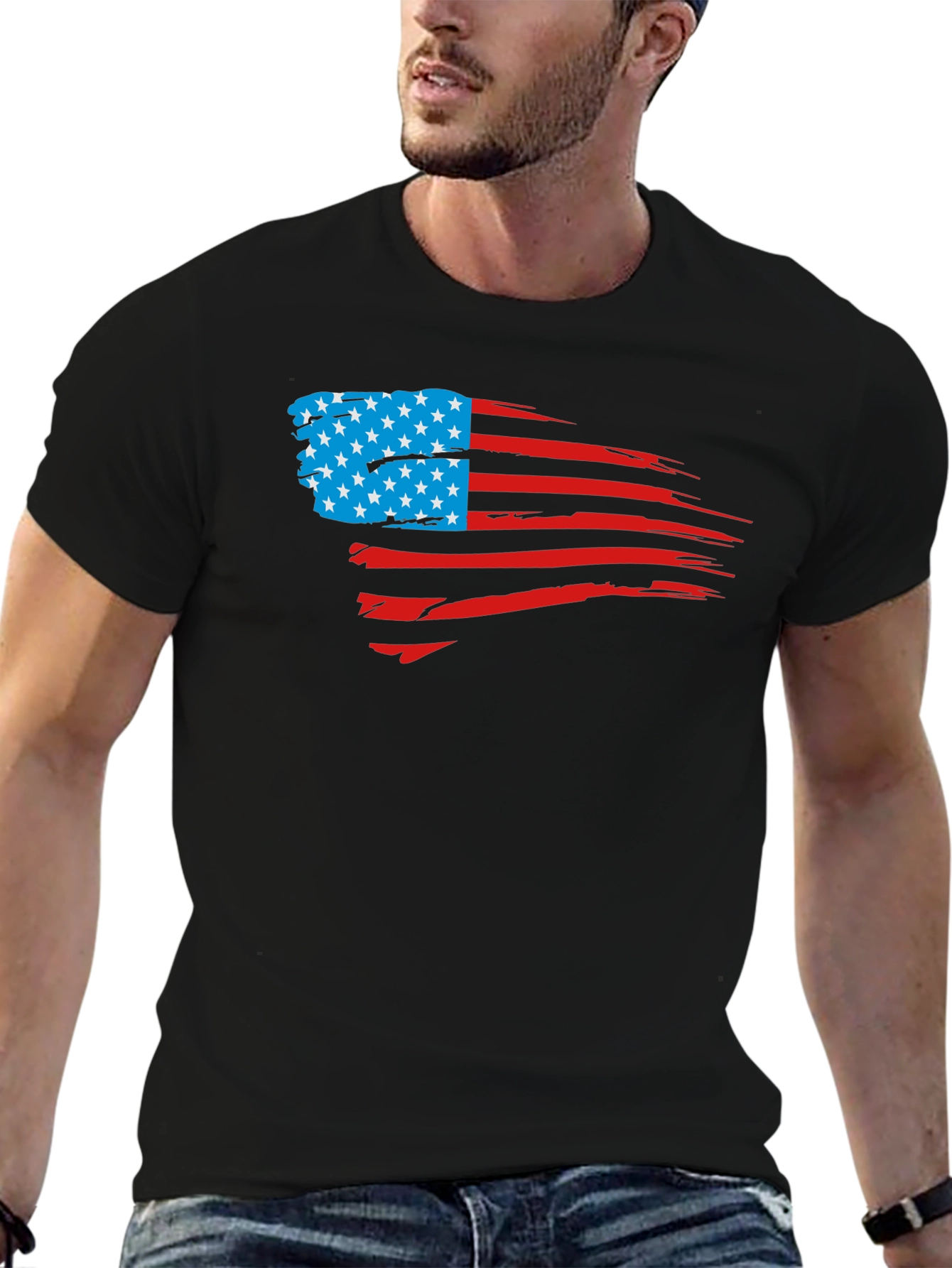 USA Flag Distressed Graphic Tee - Patriotic Style