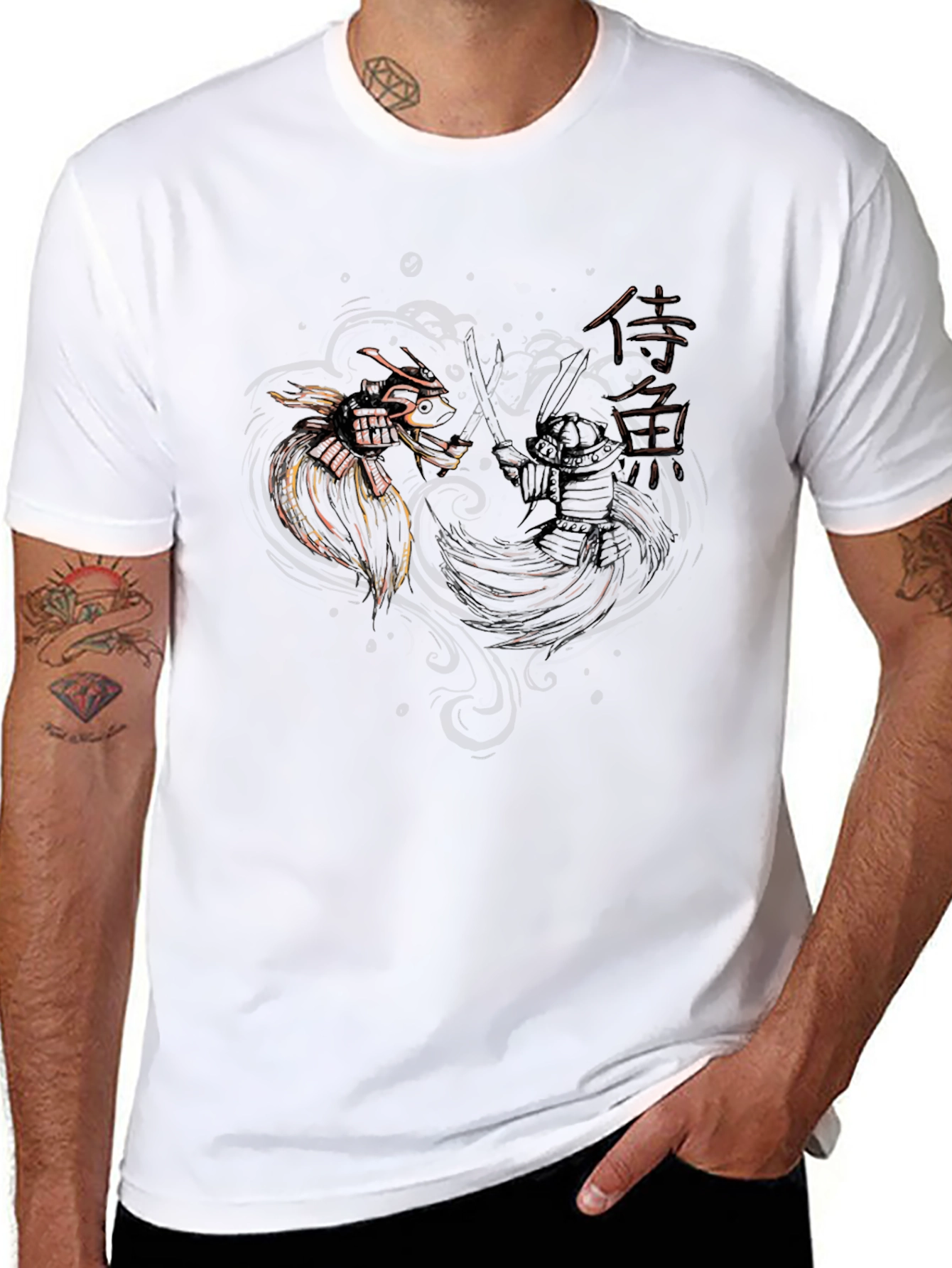 Samurai Dragon Duel Black T-Shirt