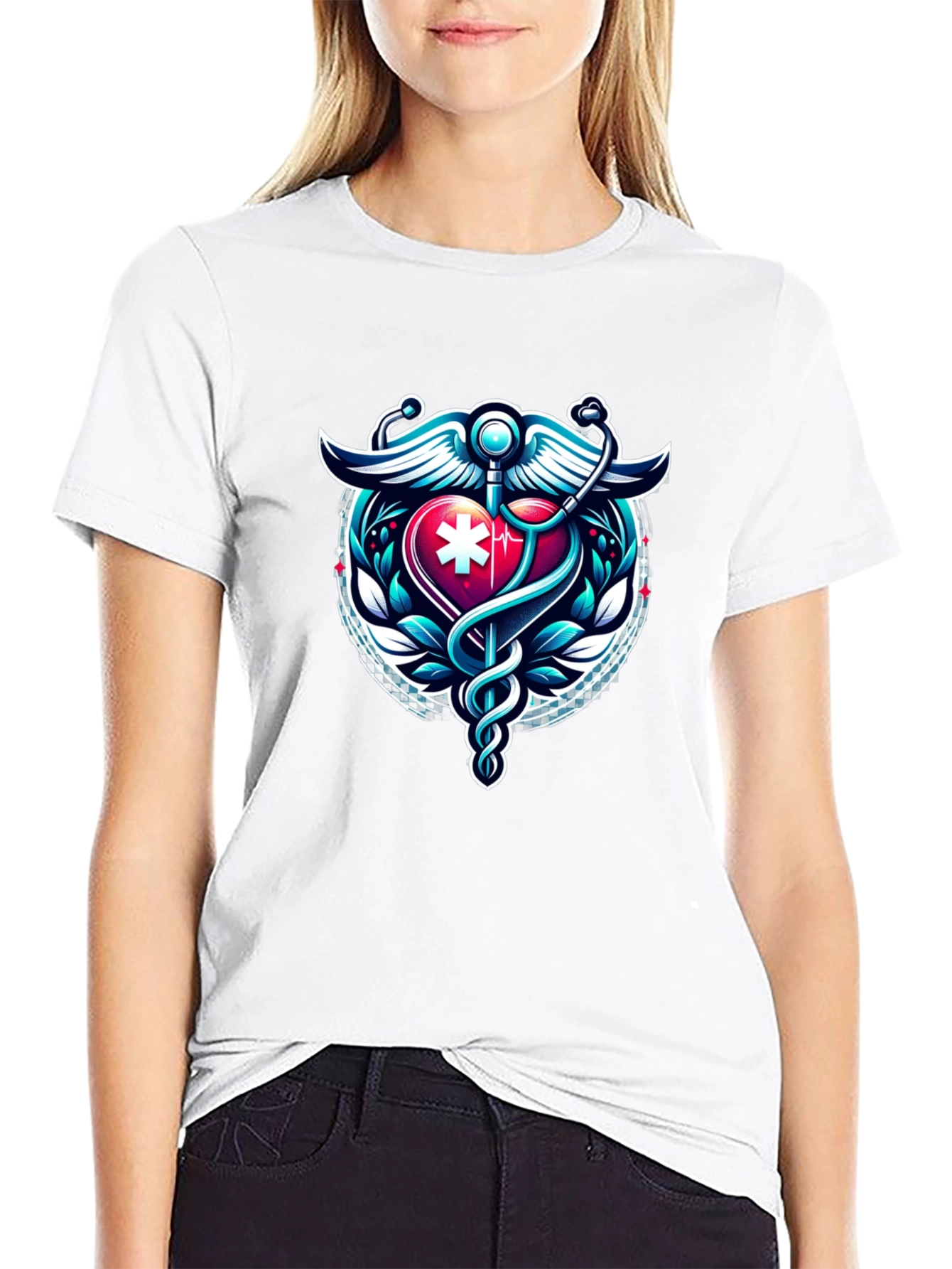 Medical Caduceus Heartbeat Graphic Tee