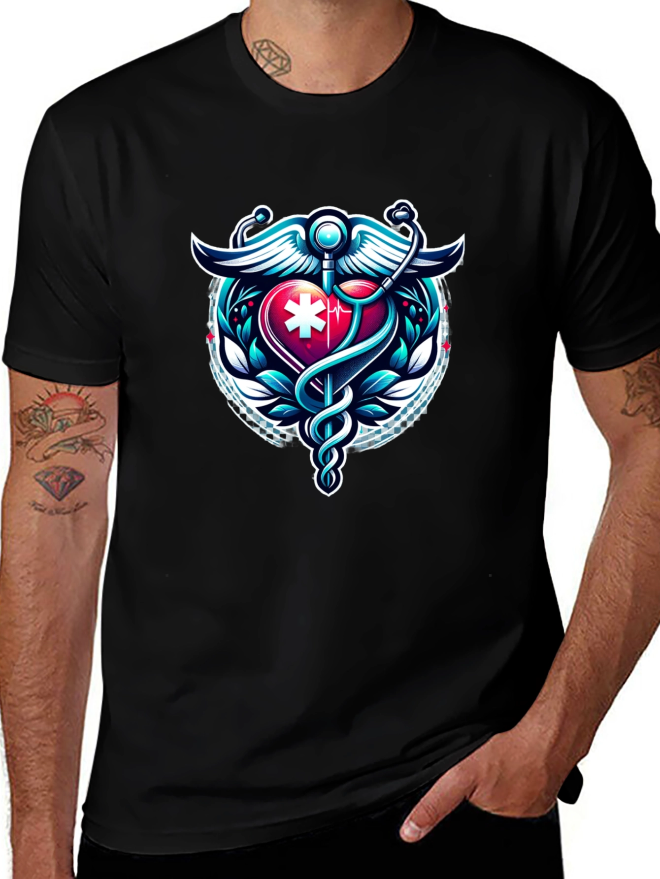 Medical Caduceus Heartbeat Graphic Tee