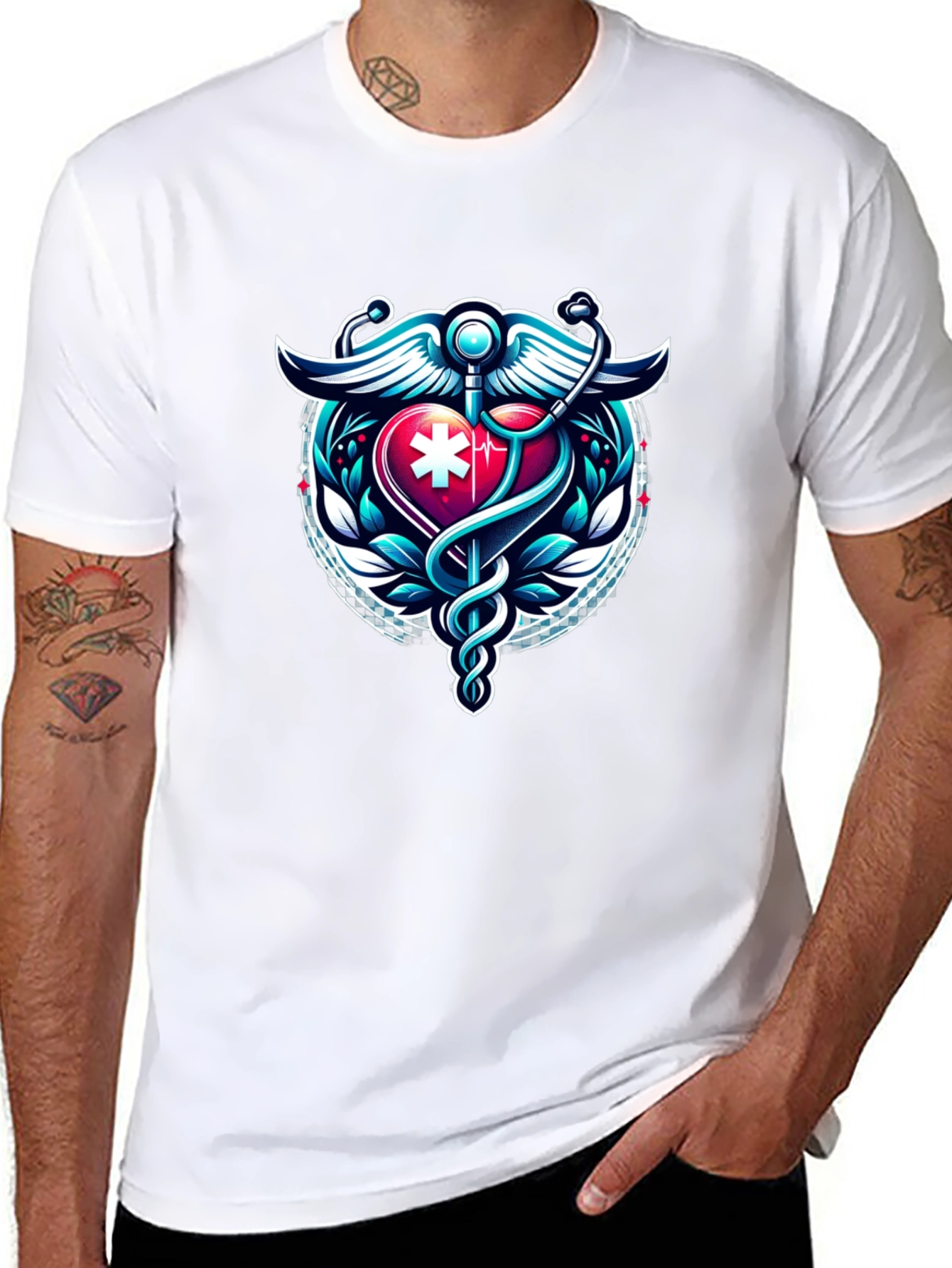 Medical Caduceus Heartbeat Graphic Tee