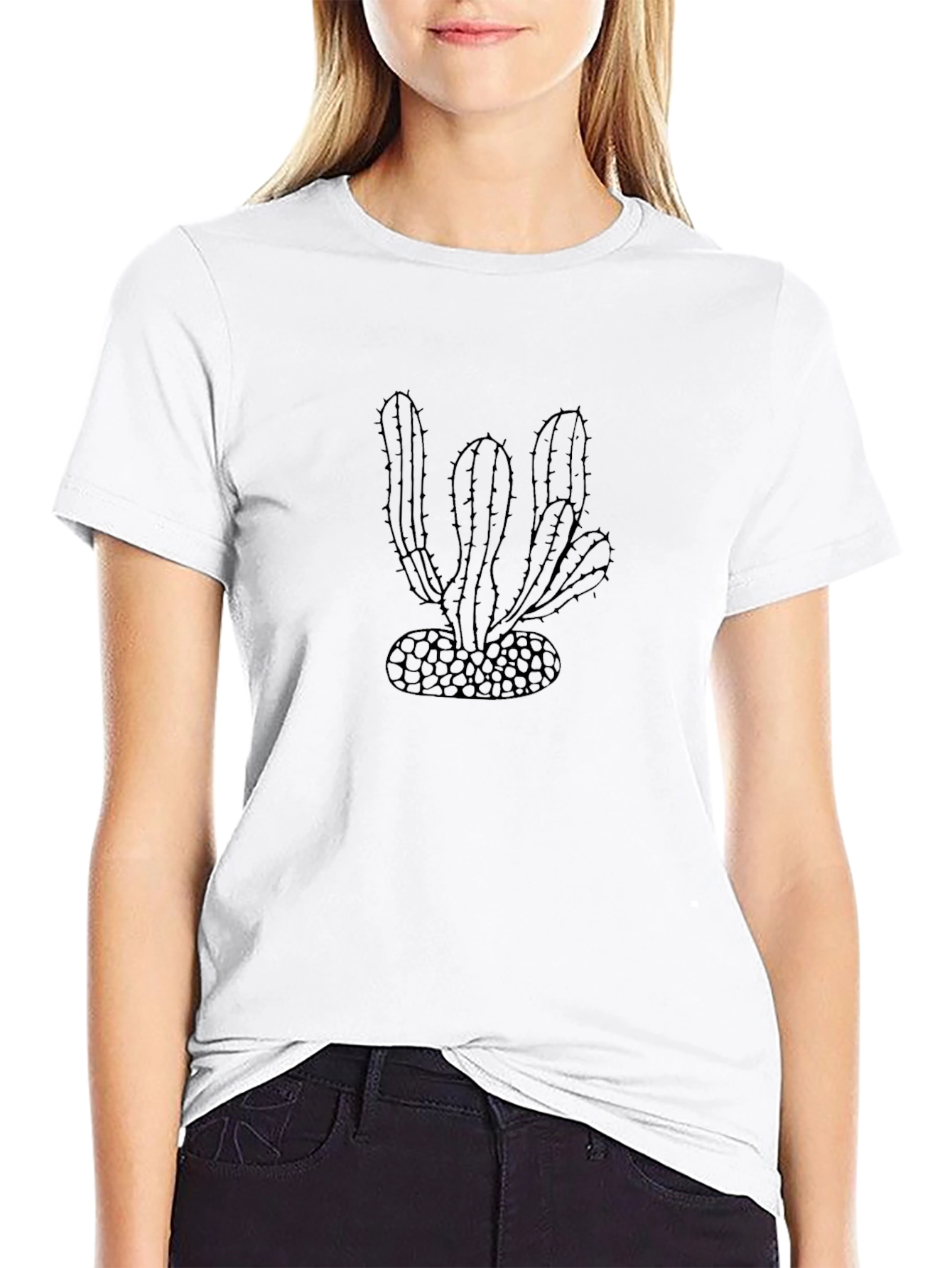 Cactus Outline Graphic Tee - Black
